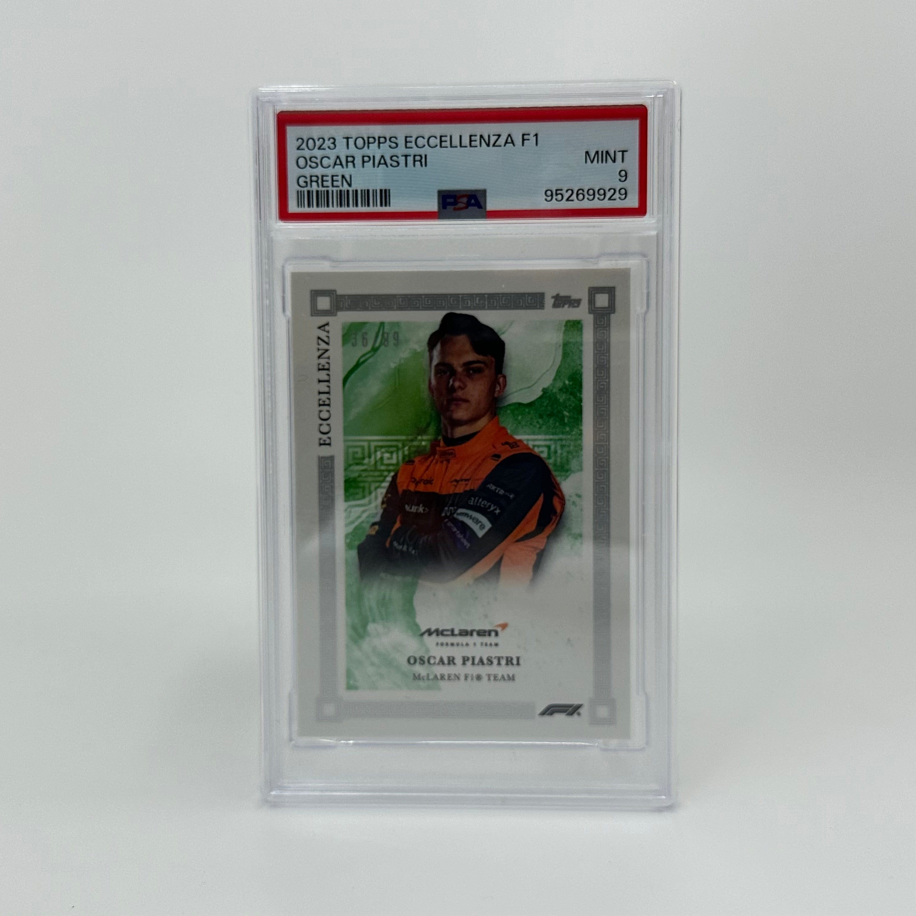 PSA 9 Oscar Piastri Green 2023 Topps Eccellenza F1 /99 - Rare Collectible Formula 1 Trading Card for Sports Memorabilia Enthusiasts