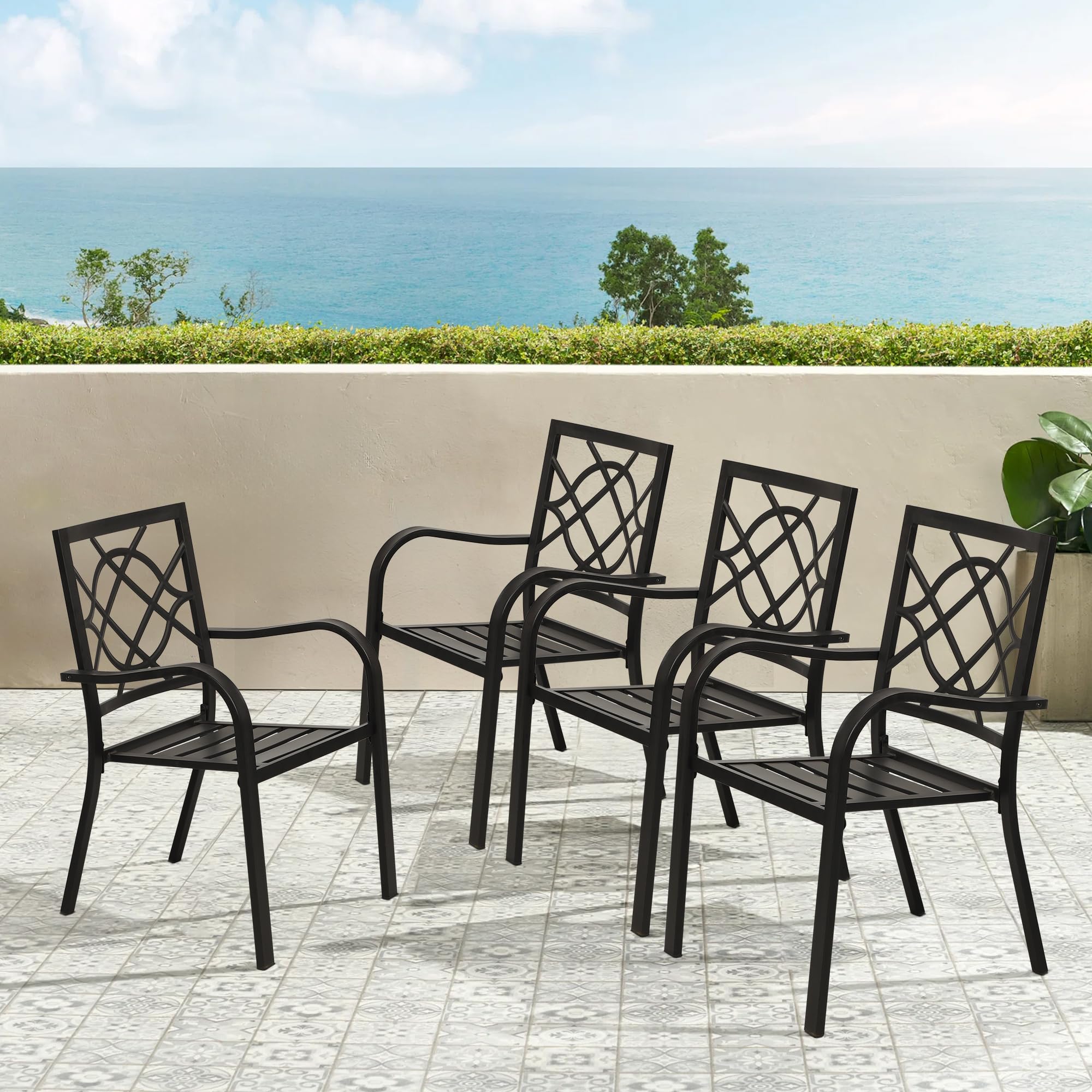 Incbruce 300lbs Capacity Patio Chairs Set of 4 - Heavy Duty Stackable Outdoor Dining Chairs with Metal Frame & Wrought Iron Design - Perfect for Garden, Poolside, Backyard, Deck, and Outdoor Entertaining