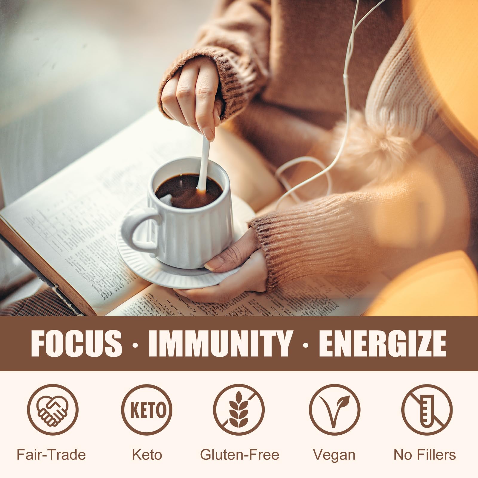 Grelim Mushroom Coffee with 7 Superfood Mushrooms - Premium Arabica Instant Coffee, 4.23 Oz - Boost Energy & Focus for Workouts, Office & Morning Routine