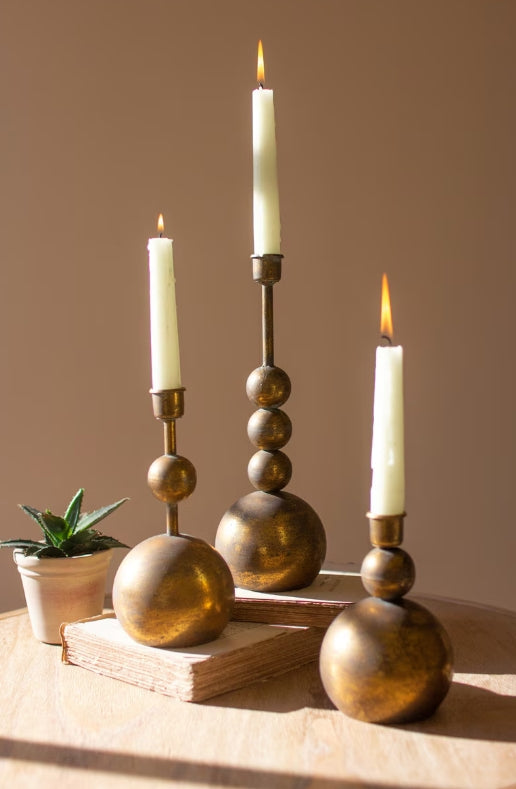 Vintage Antique Brass Taper Candle Holders Set of 2 - Elegant Decorative Candle Sticks for Dining Table, Wedding Centerpiece, Romantic Home Decor