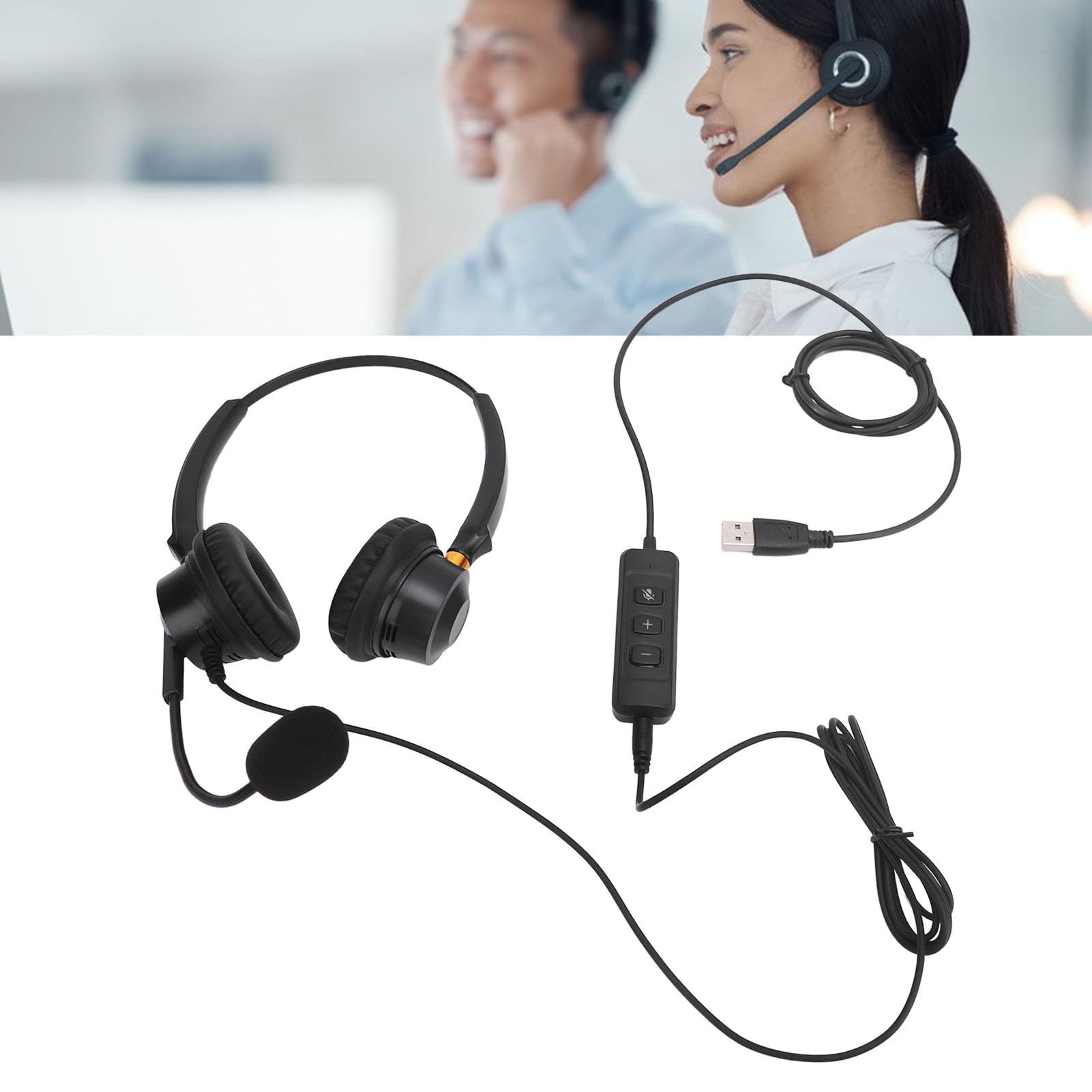 Topiky Noise Canceling USB Headset with Adjustable Volume & Long Cable - Dual Ear Office Telephone Headset for Call Center, Customer Service & Remote Work (PC/Laptop Compatible)