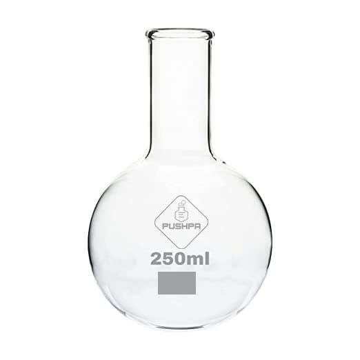 Borosilicate Glass 3.3 Round Bottom Boiling Flask 250ml - High Heat Resistant Laboratory Glassware for Chemistry Experiments, School & College Labs - Perfect for Distillation, Heating & Chemical Reactions