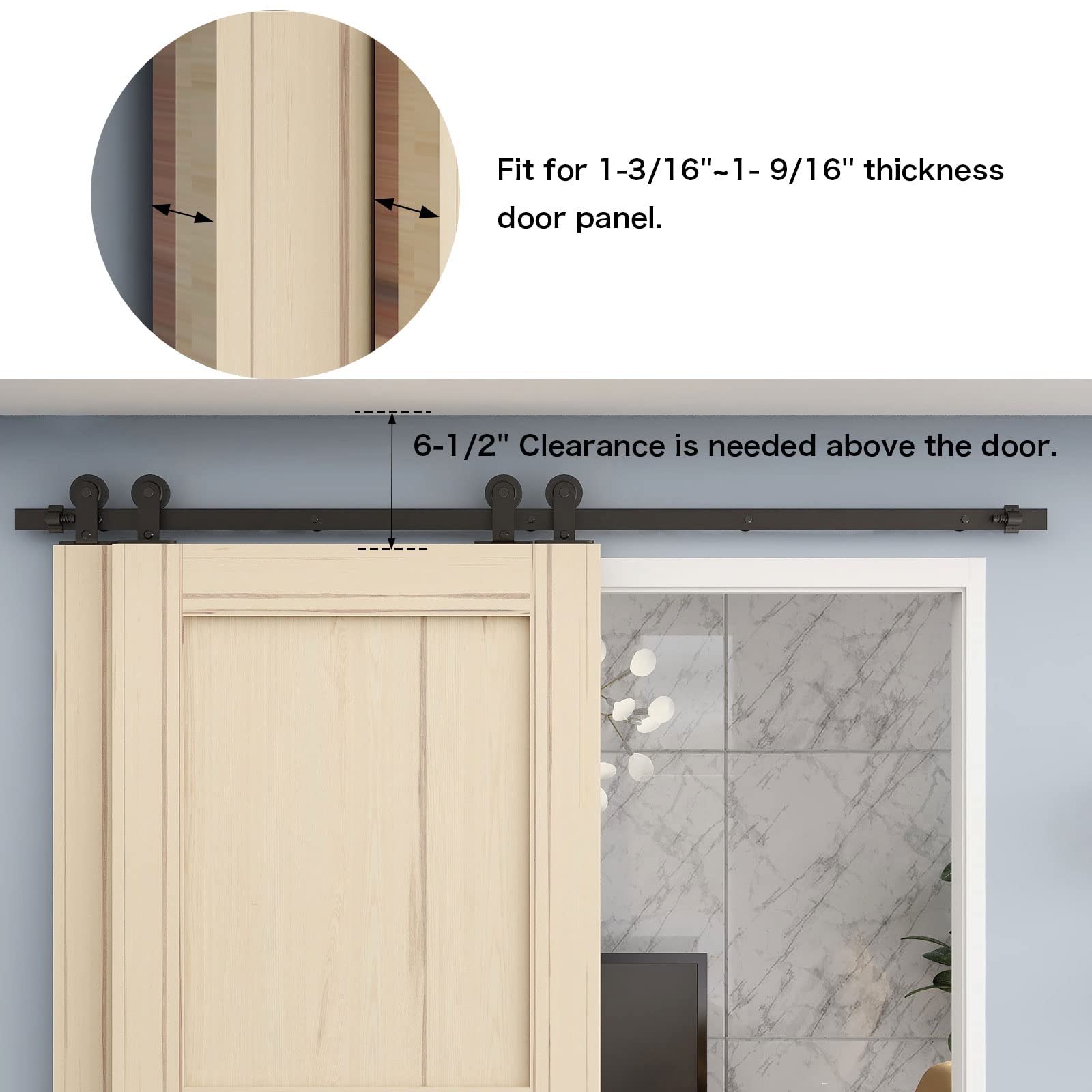 16FT Heavy Duty Bypass Sliding Barn Door Hardware Kit - Single Track System for Double Doors (1 3/16