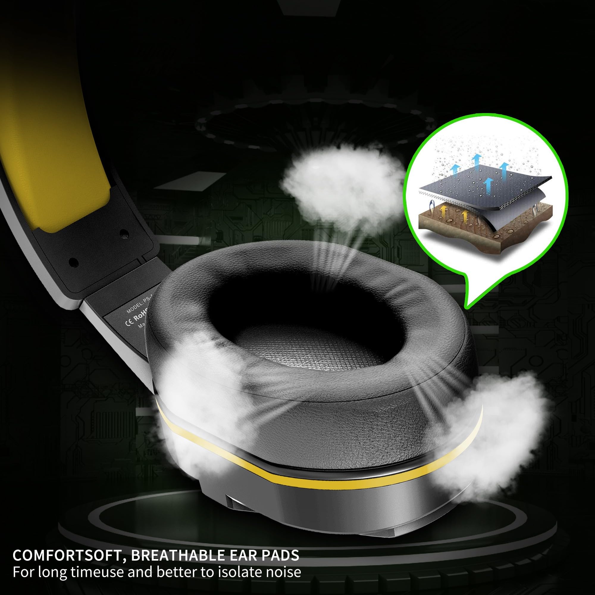 Kikc PS4 Gaming Headset with Microphone - Compatible with Xbox One, PS5, PC, Mobile & Laptop - Adjustable Volume Control & Soft Earmuffs for Kids (Yellow) - Perfect for Online Gaming, Streaming & Virtual Classrooms