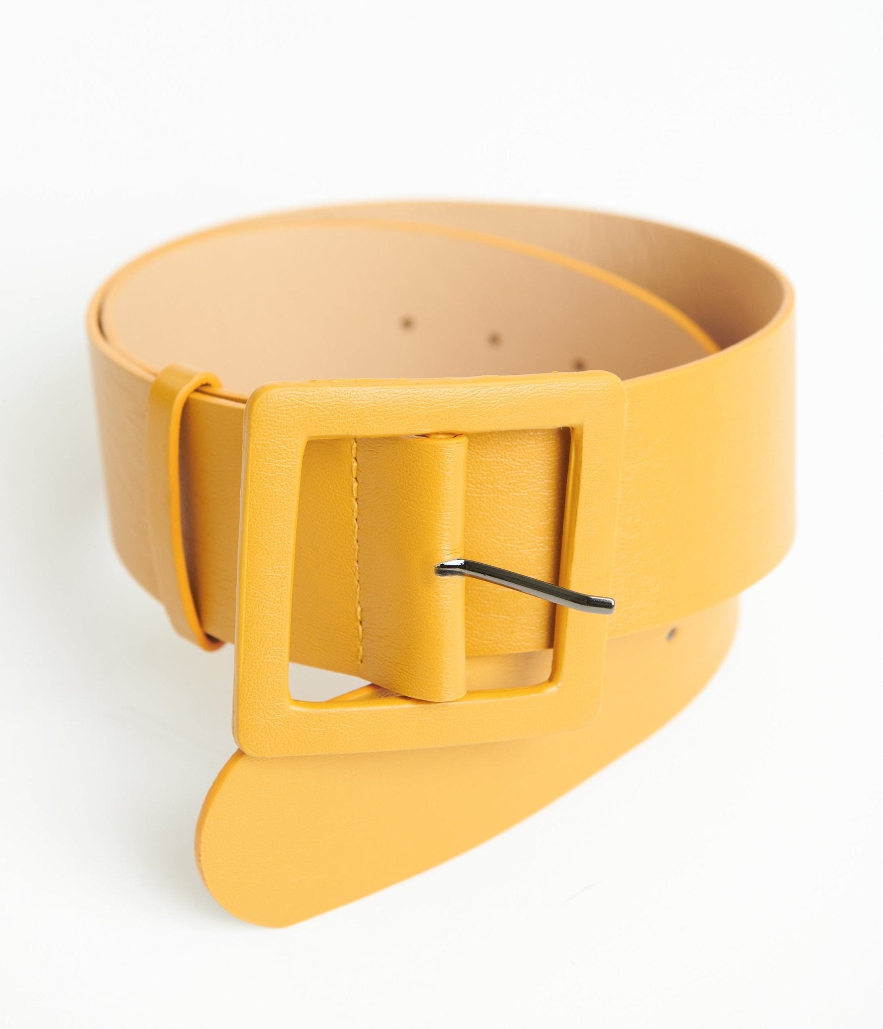 Mustard Yellow Faux Leather Wide Belt for Women - Stylish Fashion Accessory for Dresses, Jeans & Outfits