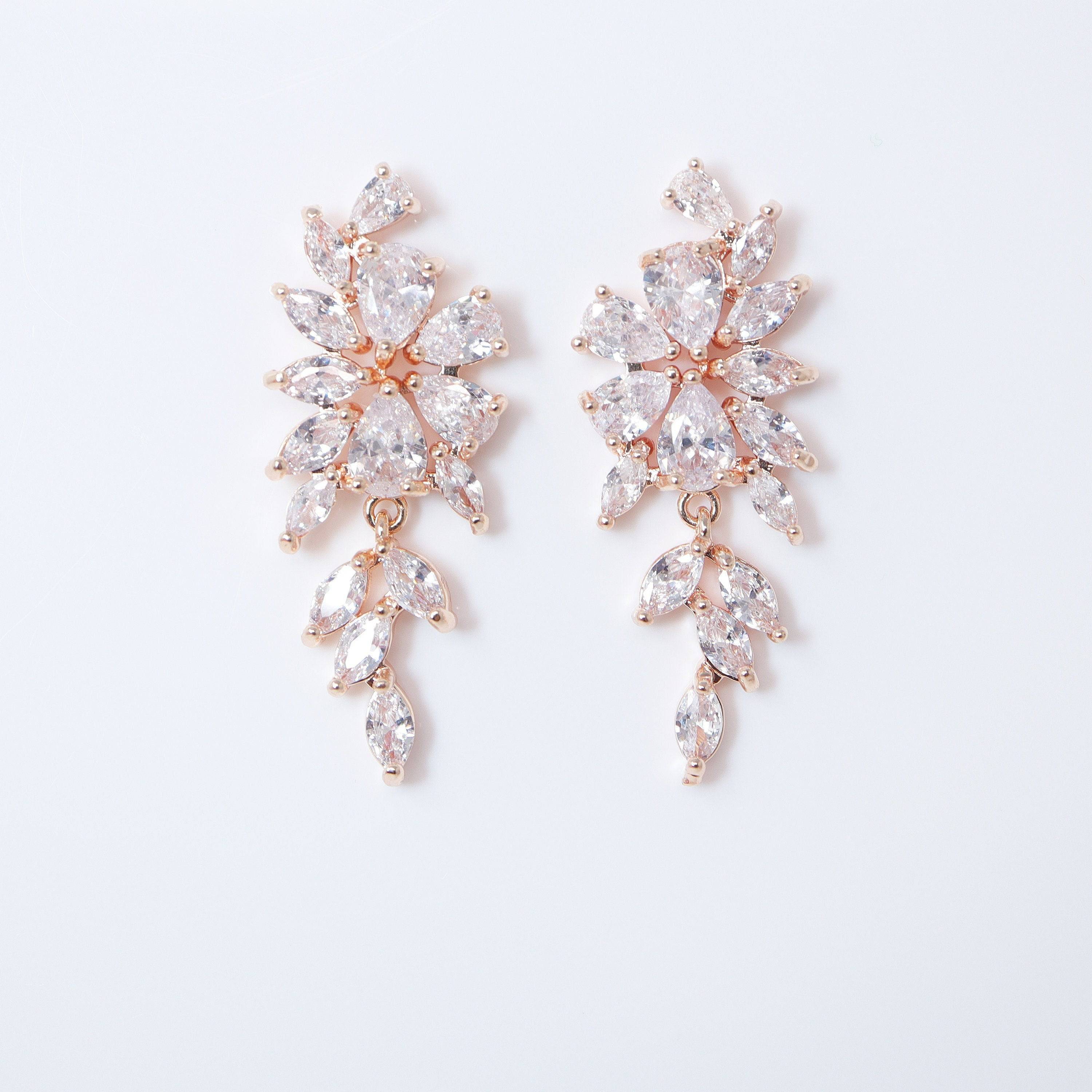 Swarovski Crystal Flower Leaves Earrings for Women - Elegant Bridal Jewelry & Wedding Earrings - Sparkling Statement Earrings with CZ Stones - Perfect for Weddings, Parties & Special Occasions