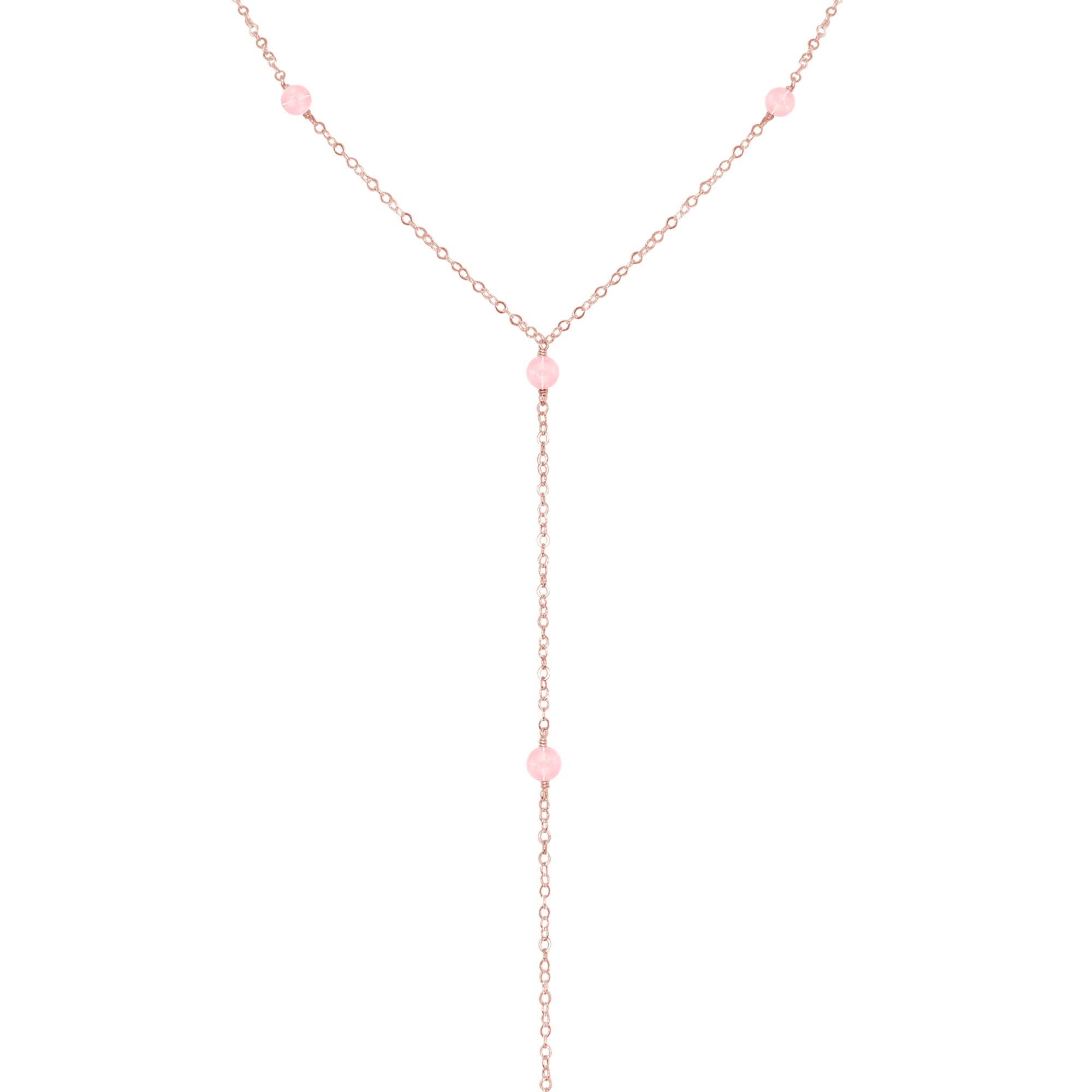 14K Rose Gold Filled Rose Quartz Dainty Y Necklace for Women - Elegant Layering Jewelry for Everyday Wear, Gift for Her, Valentine's Day & Anniversary
