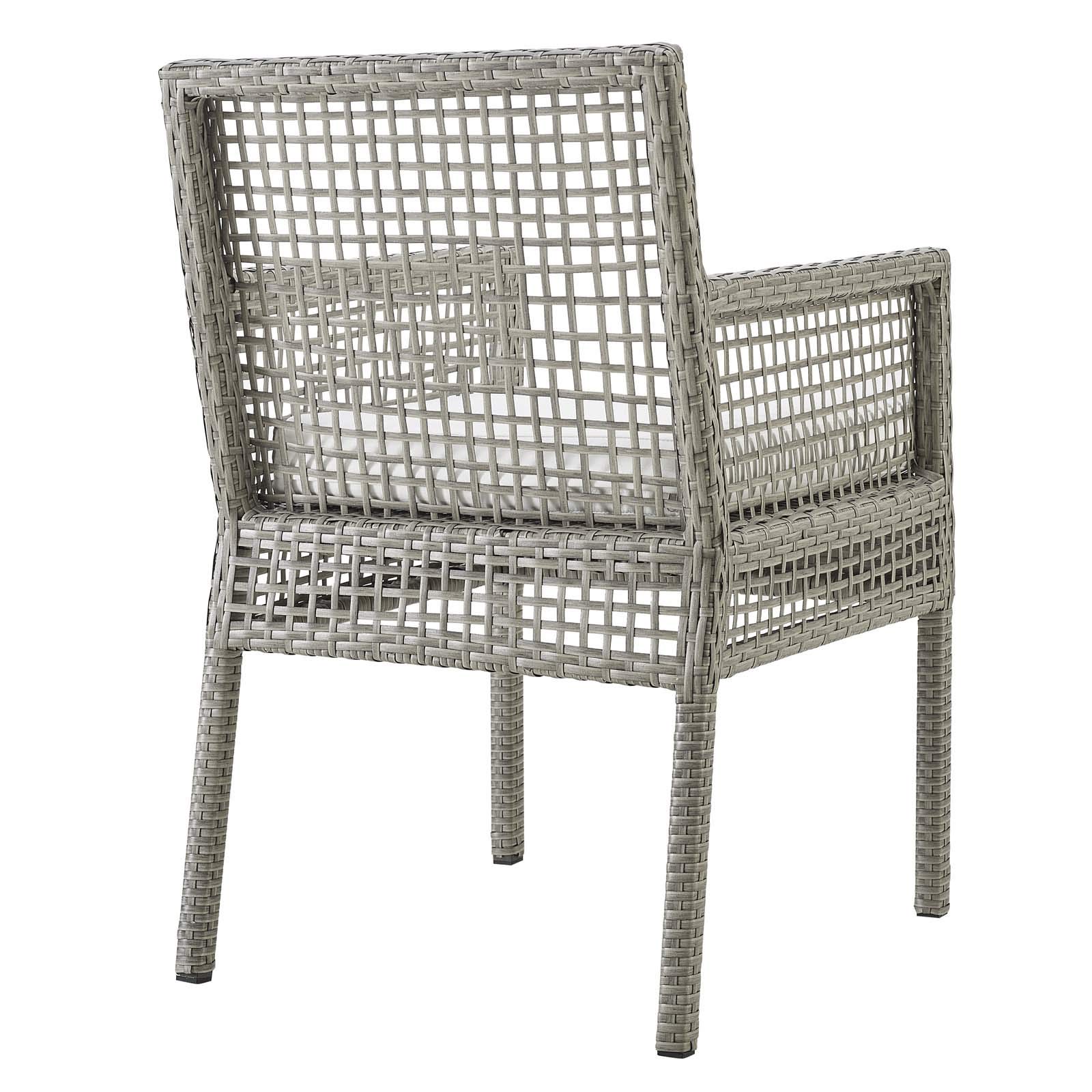 Modern Contemporary Outdoor Patio Dining Chairs - Set of 2 Rattan Armchairs in Gray & White - Perfect for Backyard, Garden, Poolside & Balcony Relaxation