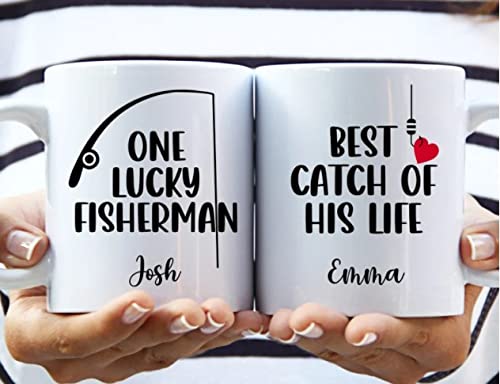 Personalized Valentine's Day Fishing Mug - Best Catch of His Life Gift for Fishermen, Couples, Husband & Wife - Funny Tea Cup for Anniversary, New Year & Holidays - Perfect for Coffee, Tea & Gifts