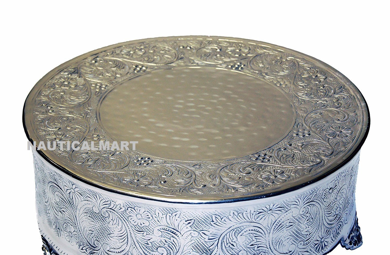NauticalMart Classic Silver 20-inch Round Cake Stand - Elegant Dessert Display for Weddings, Parties & Special Events