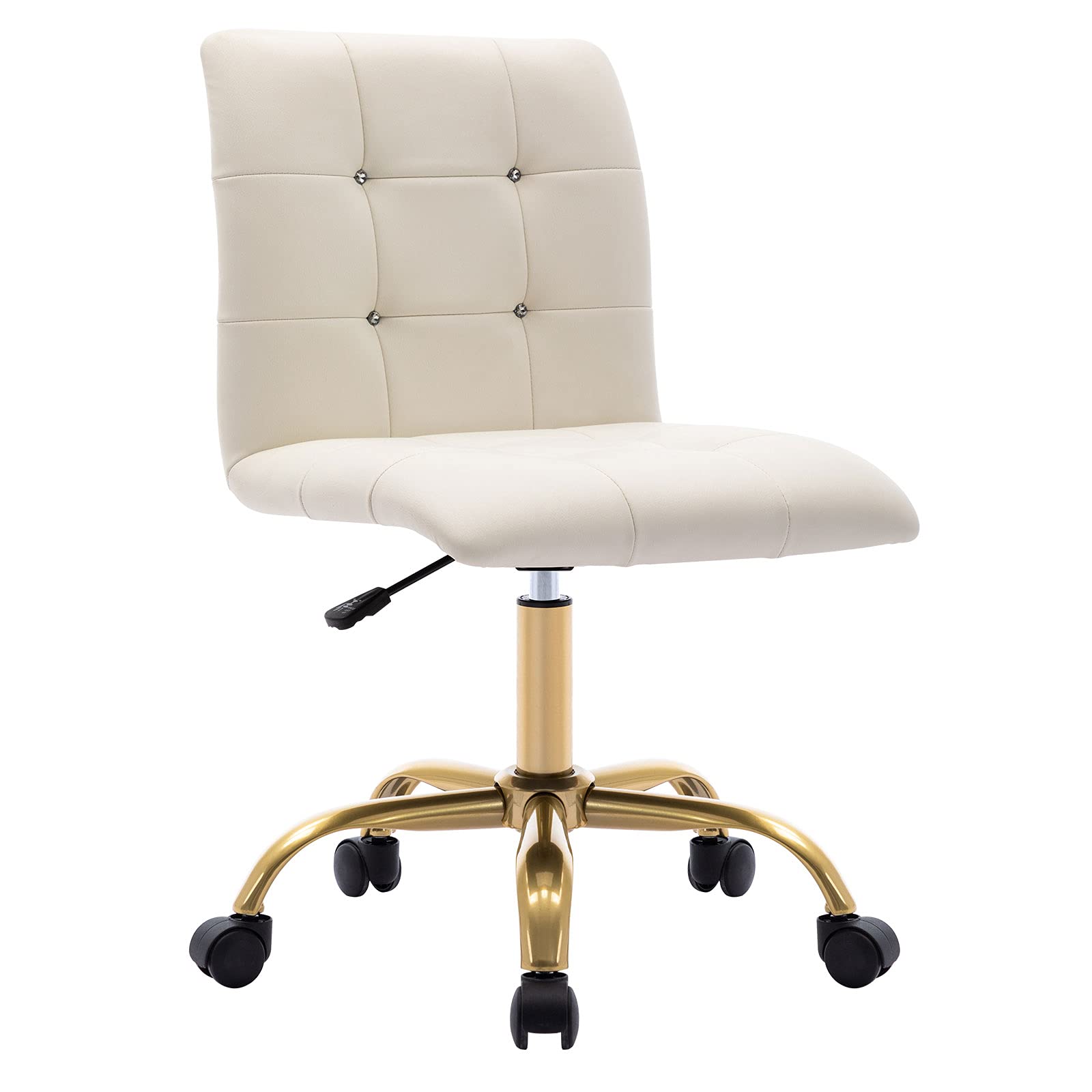 DUHOME Rolling Desk Chair for Women - Elegant Vanity Chair with Wheels, Button Tufted PU Leather Office Chair for Bedroom, Living Room & Home Office - Perfect for Studying, Working & Makeup Vanity (White)