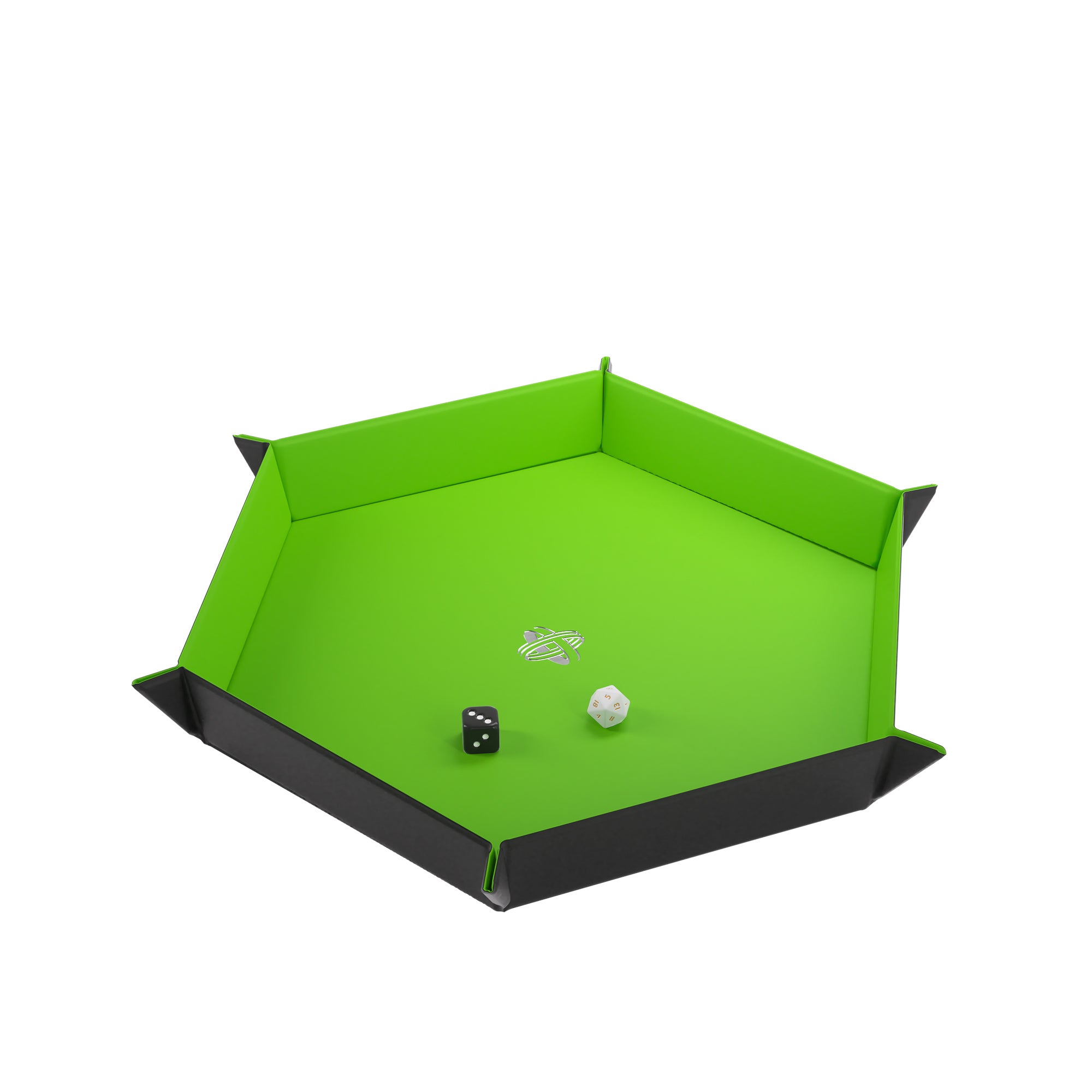 Hexagonal Magnetic Dice Tray - Black & Green Folding Portable Game Accessory for D&D, Board Games & Casino Nights