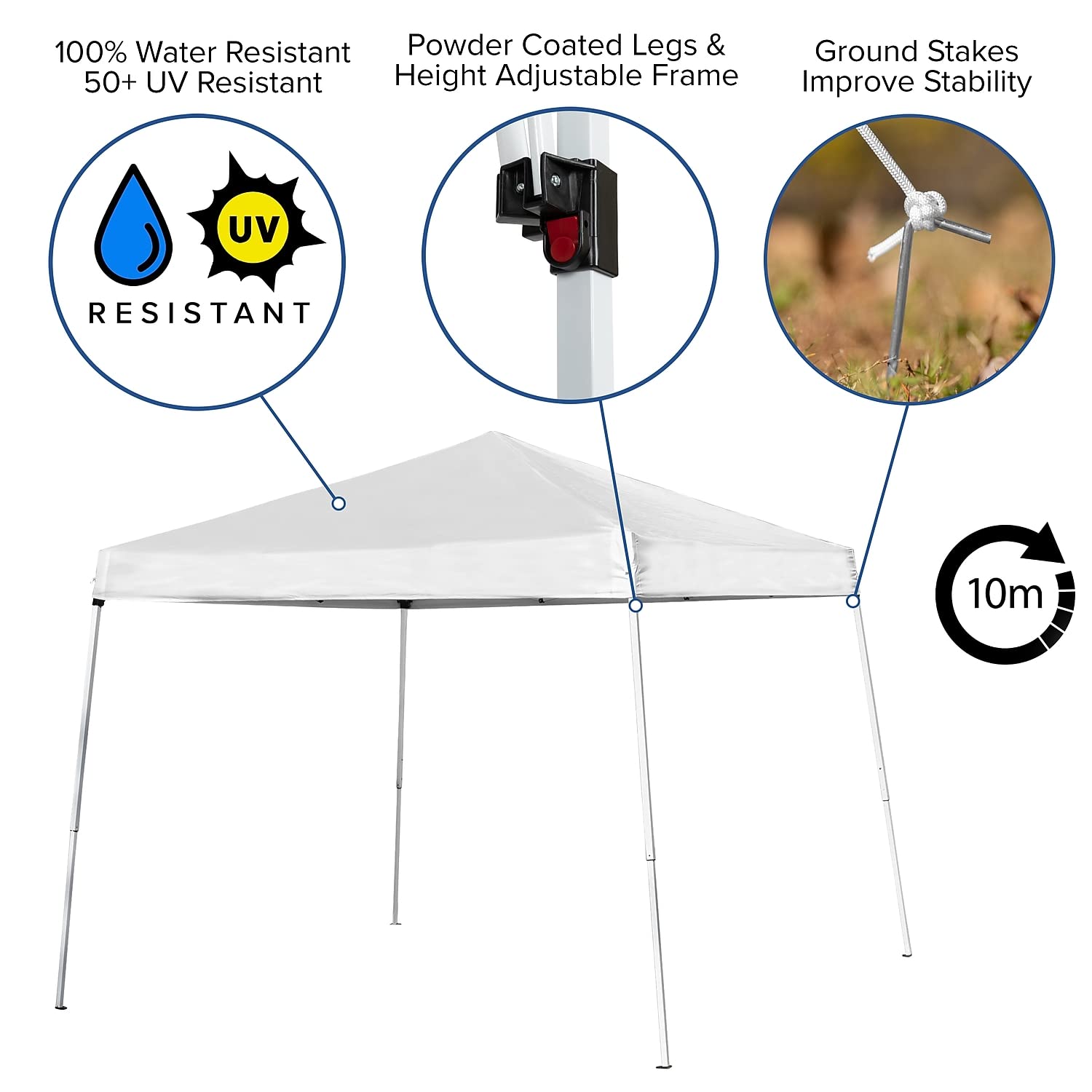Flash Furniture Kramer 8'x8' White Pop Up Canopy Tent with Carry Bag & Folding Bench Set - Portable Event Shelter for Tailgating, Camping, Beach Parties, Outdoor Weddings & Picnics