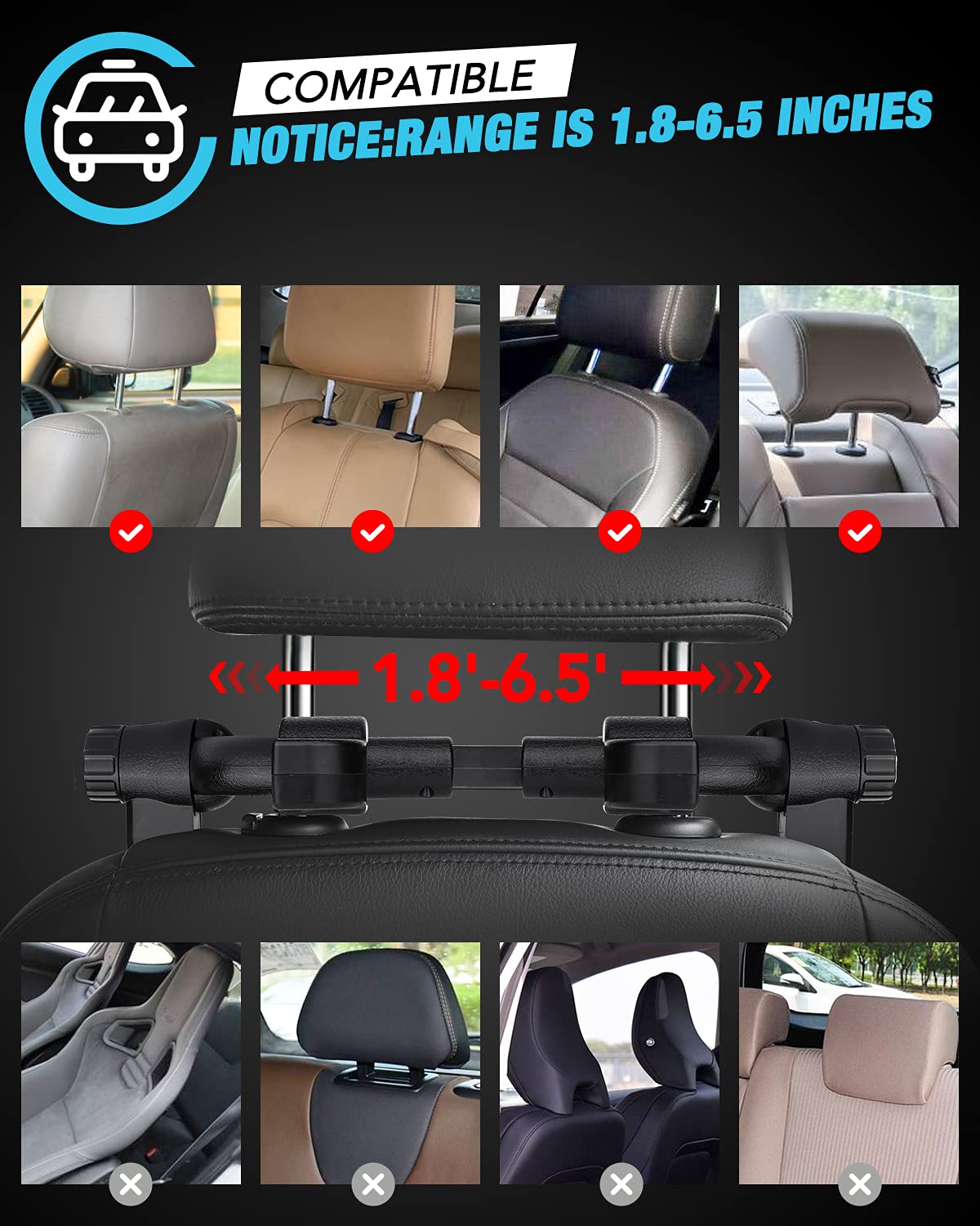 JZCreater 360° Adjustable Car Headrest Pillow - Memory Foam Neck Support Pillow for Adults & Kids - Travel Sleeping Cushion for Long Trips - Universal Car Seat Headrest (Black) | Perfect for Road Trips, Commuting & Airplane Travel
