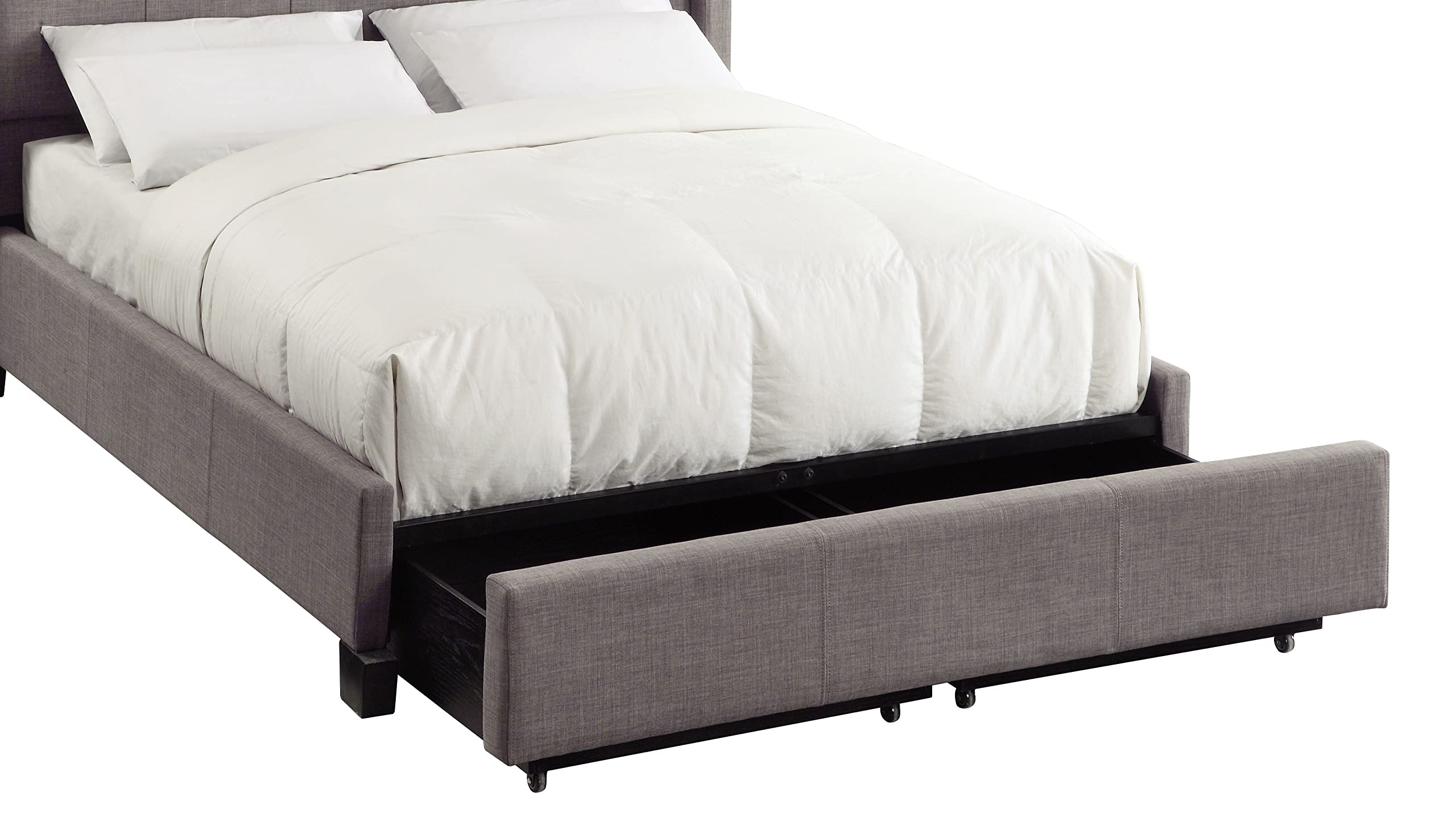 Modus Furniture Solid Wood Storage Bed with Footboard, Full Size, Royal Dolphin Linen - Space-Saving Bedroom Solution for Small Spaces & Guest Rooms