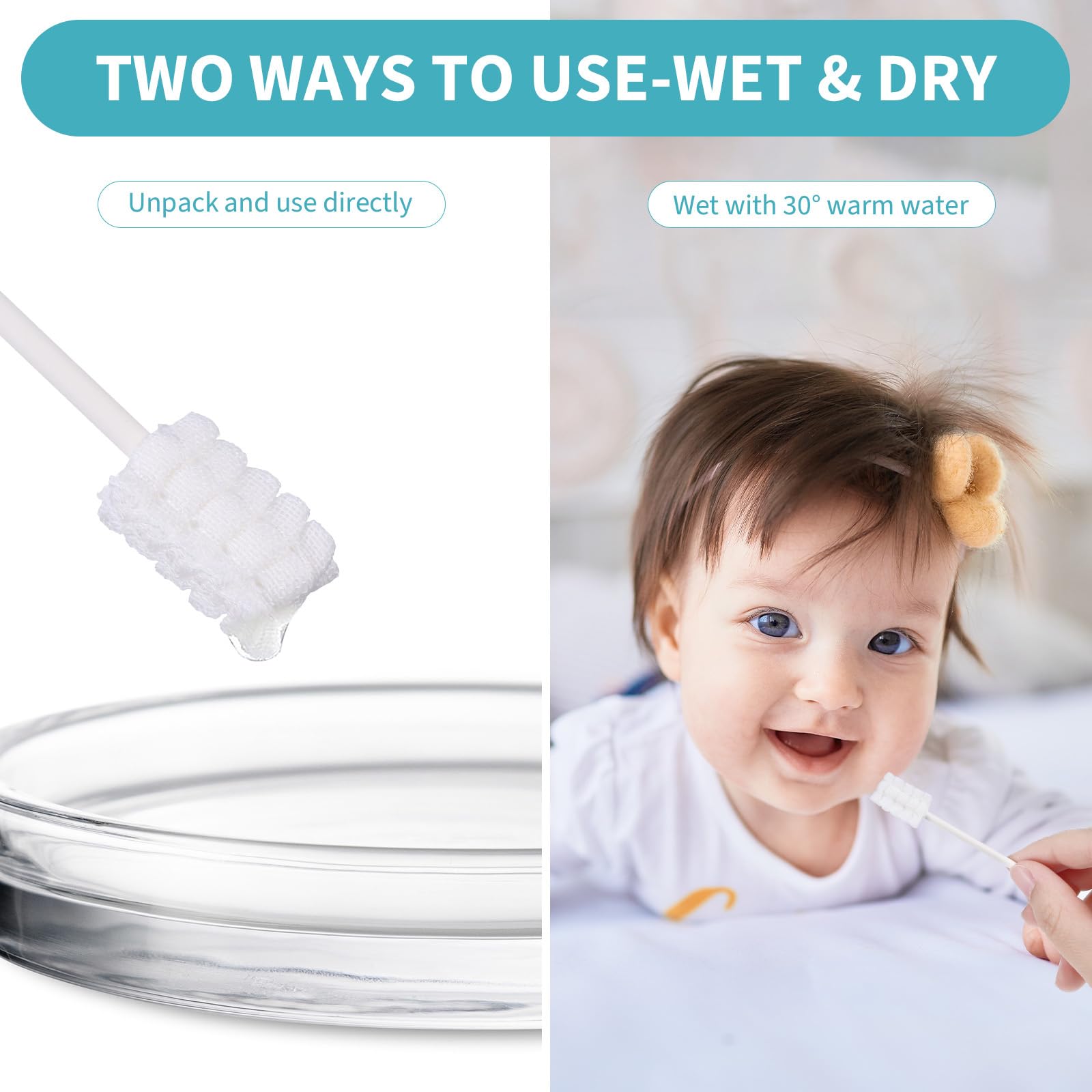EXCEART 30pcs Baby Oral Cleaning Kit - Infant Tongue Cleaner, Toddler Mouth Sponge Swabs, Newborn Tongue Wipes & White Gauze Set for Gentle Oral Care - Perfect for Daily Baby Hygiene and Gum Health