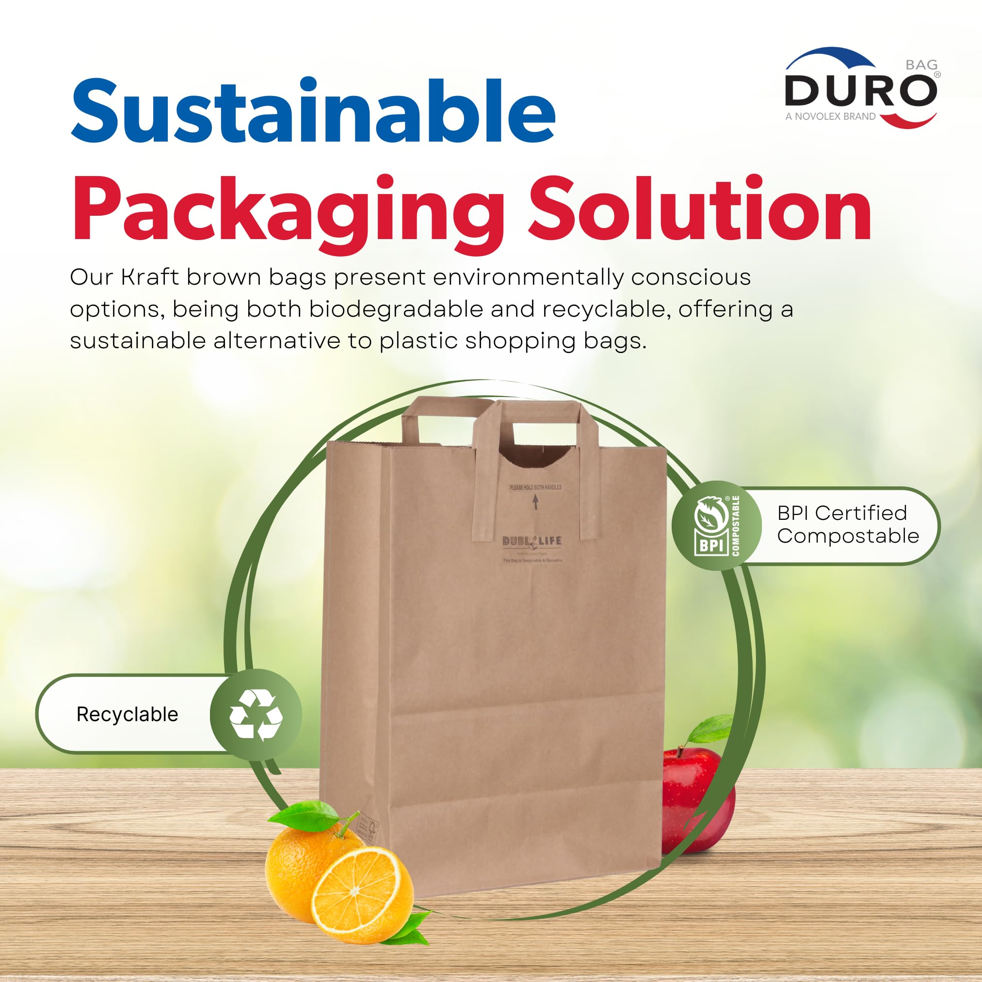 Duro 70# Large Brown Paper Bags with Handles - Bulk 300 Count (12x7x17 Inches) - Eco-Friendly Grocery Shopping Bags, Recycling Sacks for Retail Stores, Farmers Markets & Home Organization