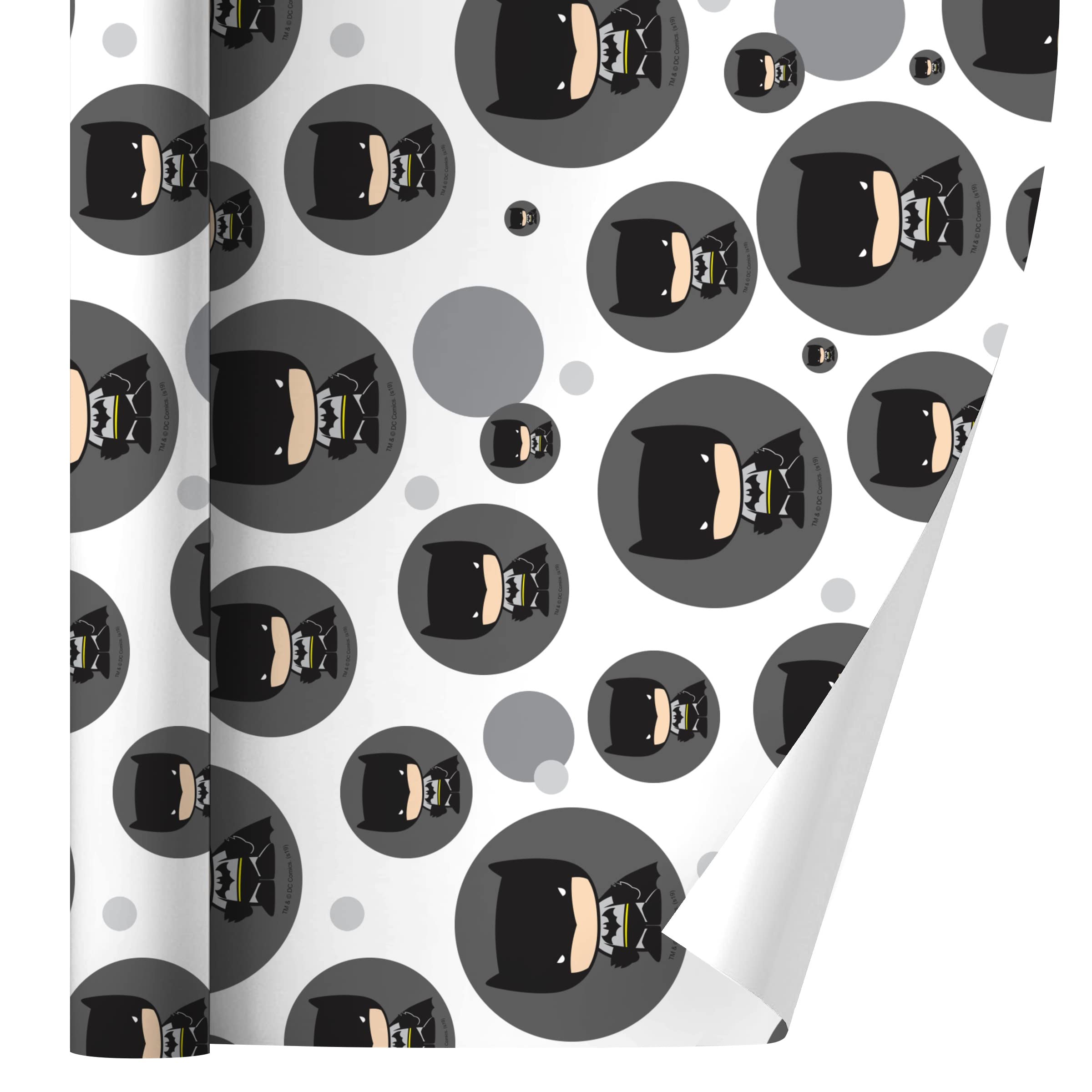 Batman Chibi Character Gift Wrap Paper Roll - Cute Superhero Wrapping Paper for Birthdays, Christmas & Party Gifts - 18