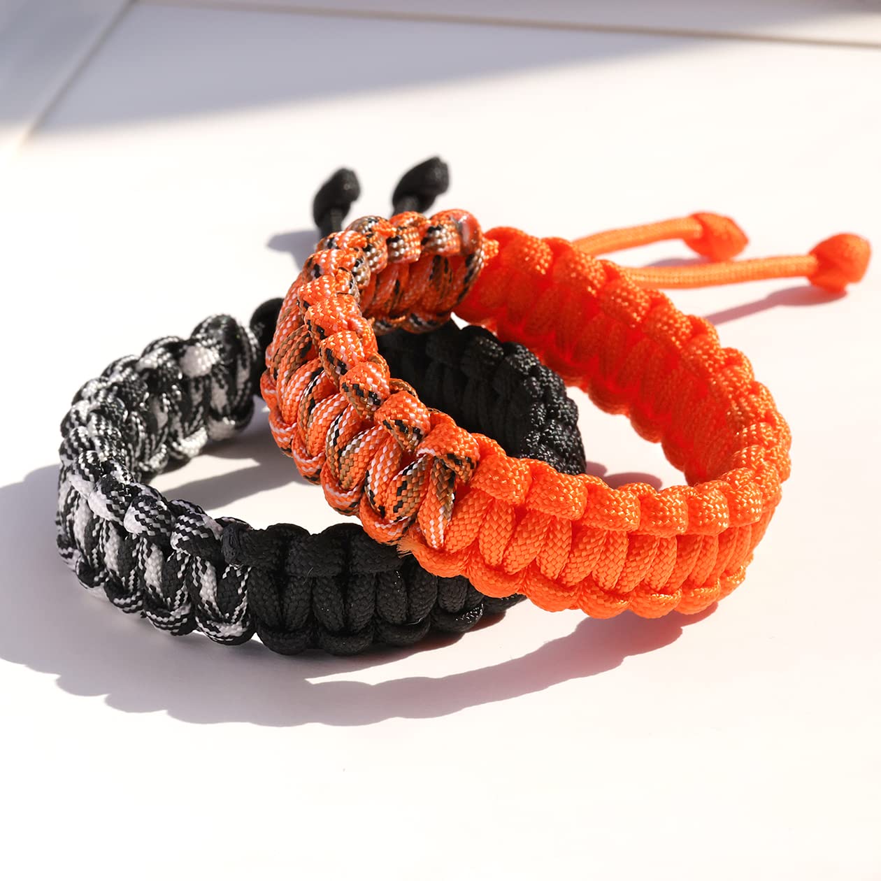 2 Pack Handmade Paracord Survival Bracelets - Adjustable Braided Rope Bracelet for Men & Women - Perfect for Camping, Hiking, Outdoor Adventures & Gifts