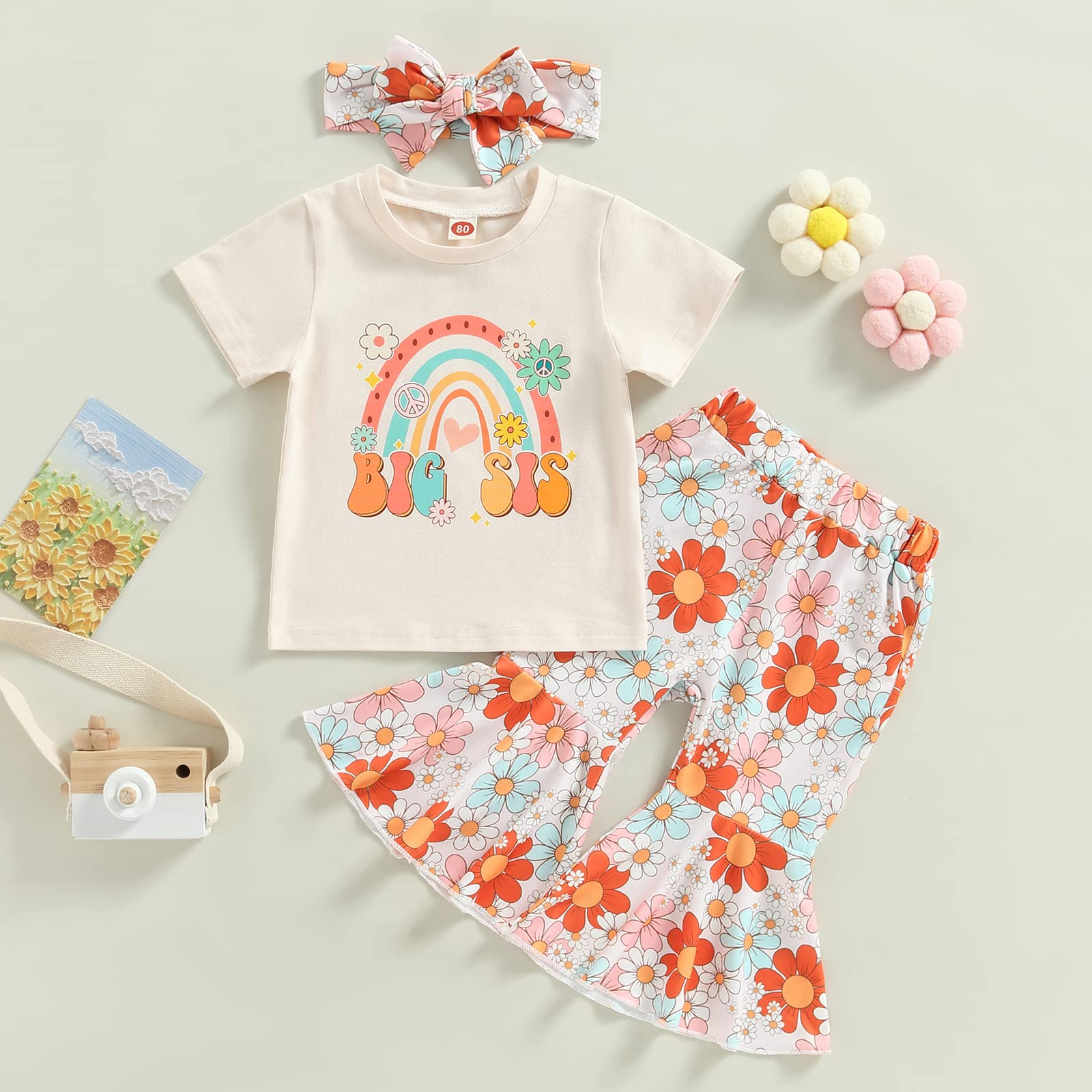 Big Sister Little Sister Matching Outfits - Summer Romper & Flared Pants Set for Girls