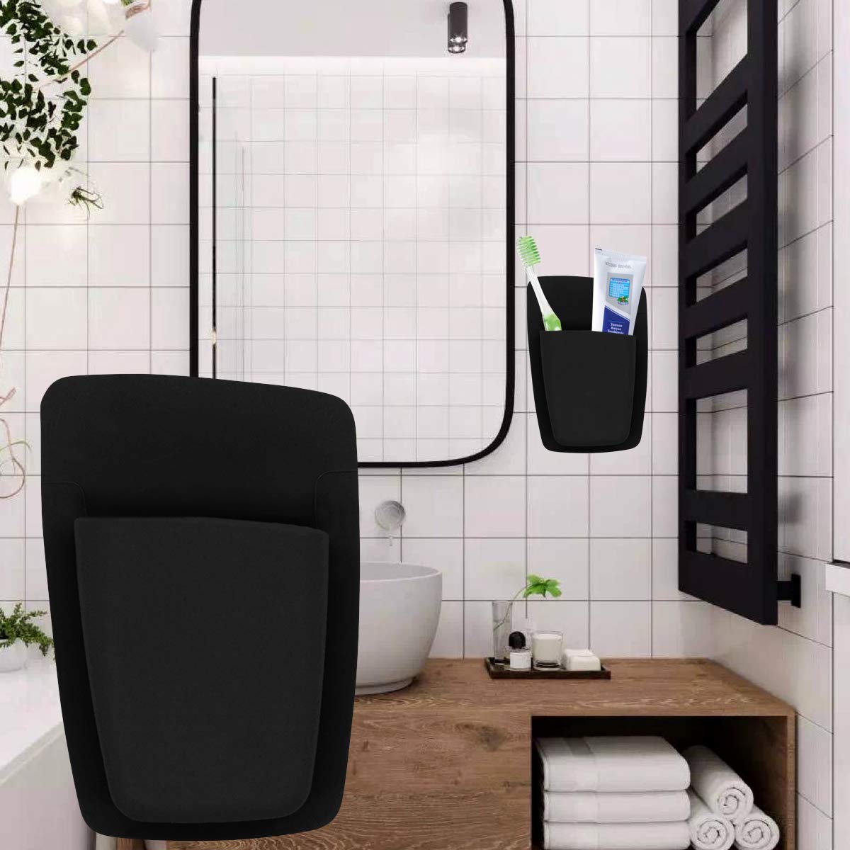 DOITOOL Silicone Toothbrush Holder - Wall Mounted Bathroom Organizer for Toothbrushes, Razors & Small Toiletry Items | Space-Saving Shower Storage Solution (Black) - Perfect for Bathroom, Kitchen, RV & Travel Organization