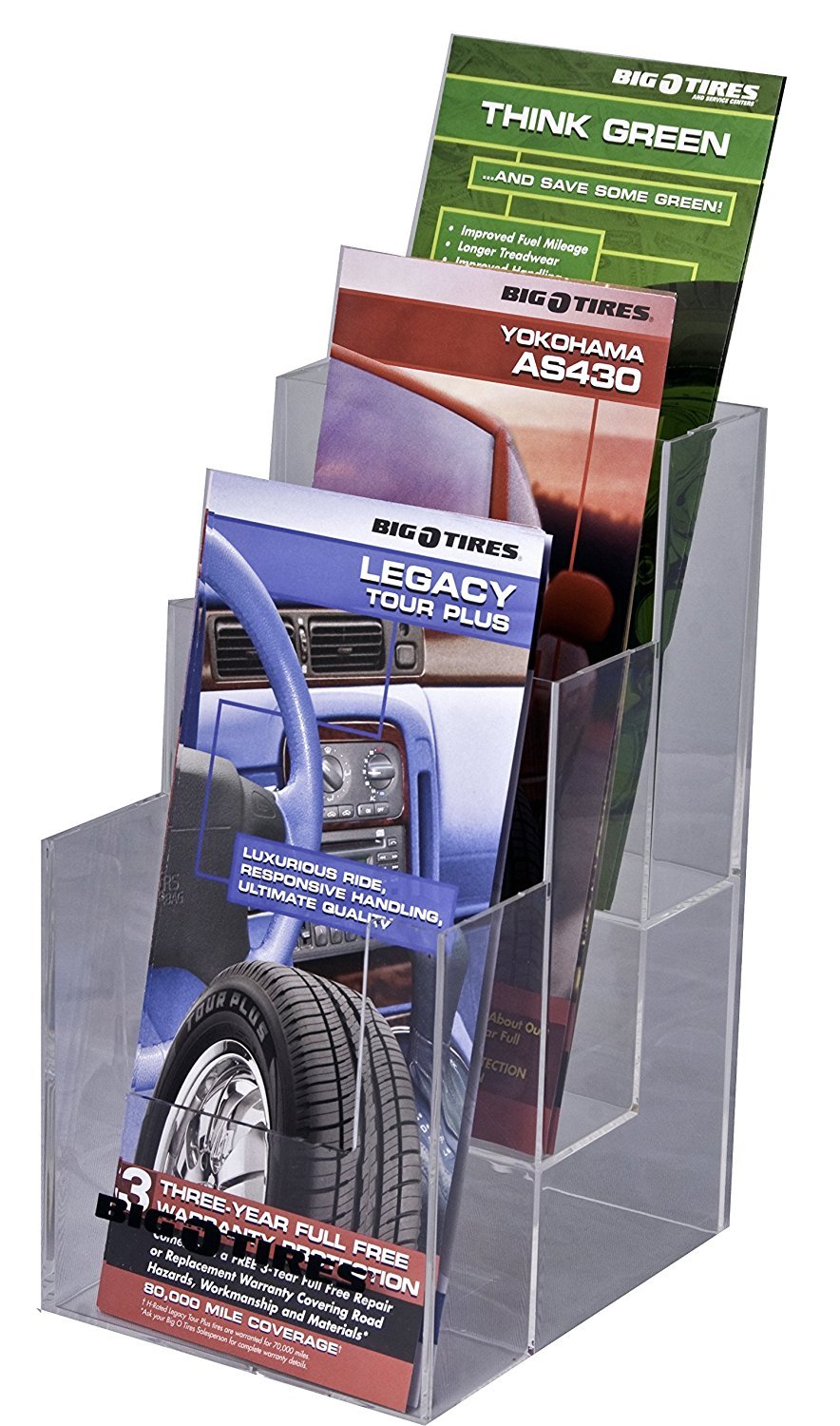 Clear-Ad LHF-S103 Acrylic 3-Tier Trifold Brochure Display Stand - Plastic Literature Organizer for Flyers, Booklets, Mail, Letters & Business Cards - Perfect for Offices, Restaurants, Hotels & Retail Stores (16-Pack)