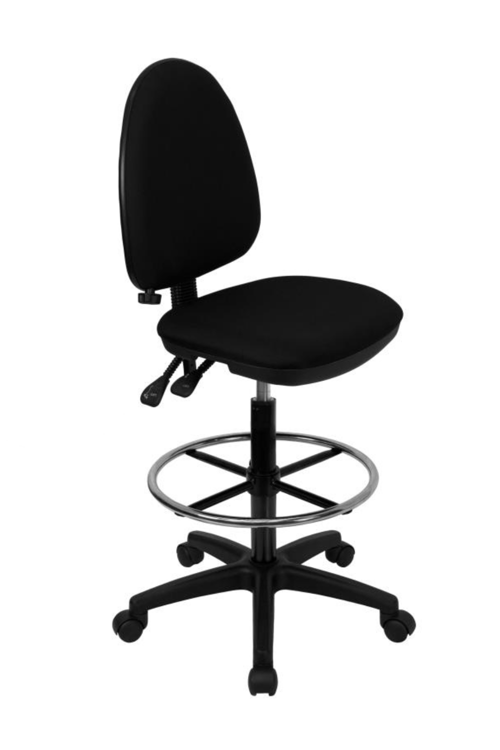 FLASH Mid Back Black Fabric Ergonomic Drafting Chair with Adjustable Lumbar Support - Multifunctional Office Chair for Architects, Designers & Home Office Use