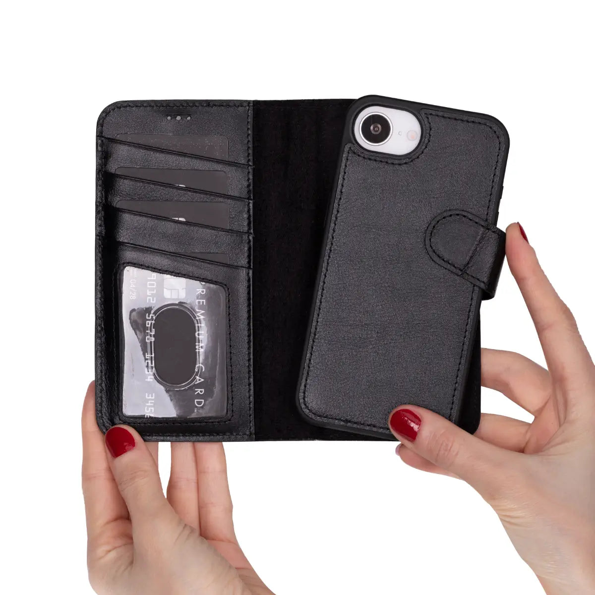 Premium Black Leather Wallet Case for iPhone 16e - Slim Protective Cover with Card Slots | Perfect for Everyday Use, Travel & Business Meetings