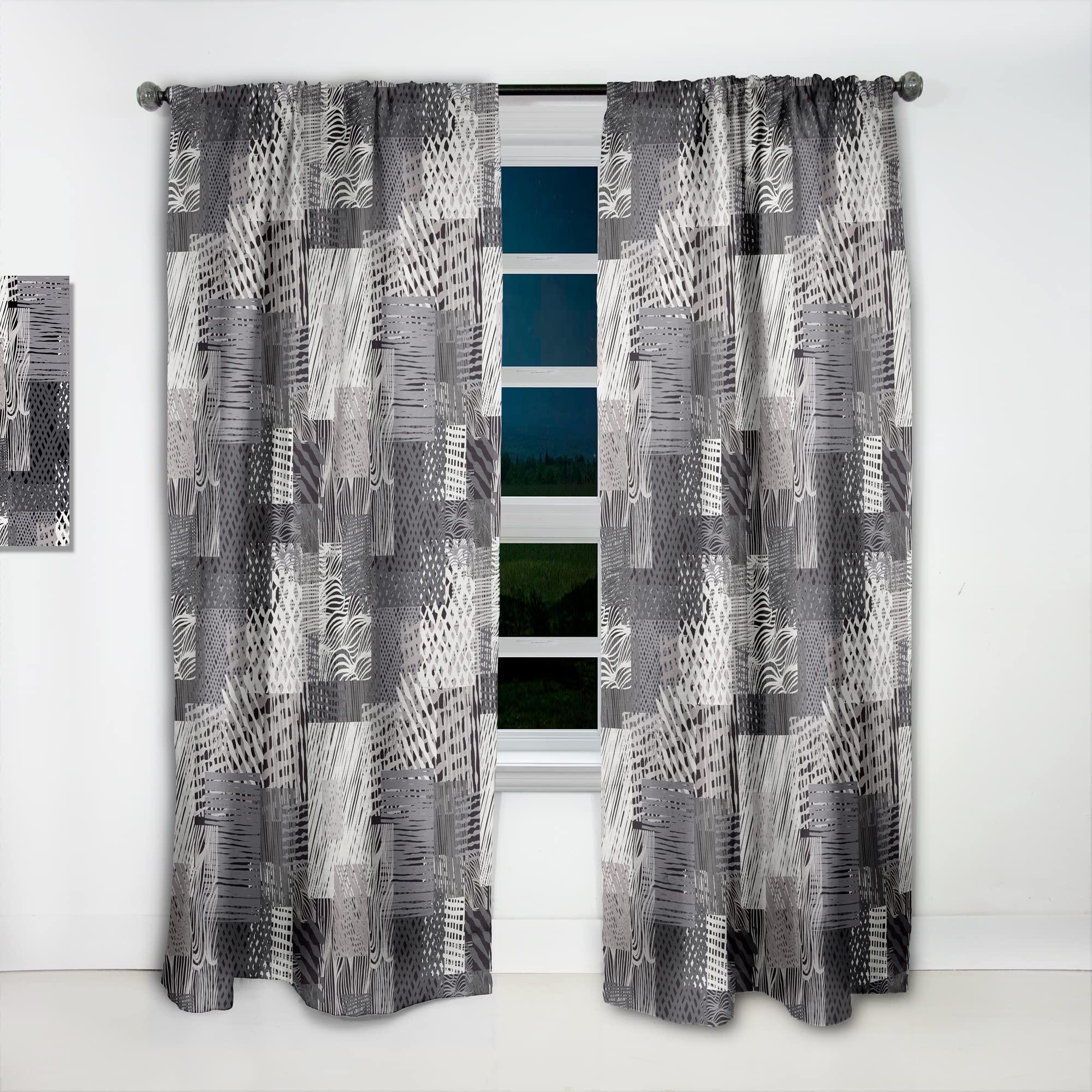 DesignQ Thermal Insulated Vintage Gray Line Pattern Curtains - Hand Drawn Style Single Panel 52x120 - Elegant Window Treatments for Bedroom & Living Room