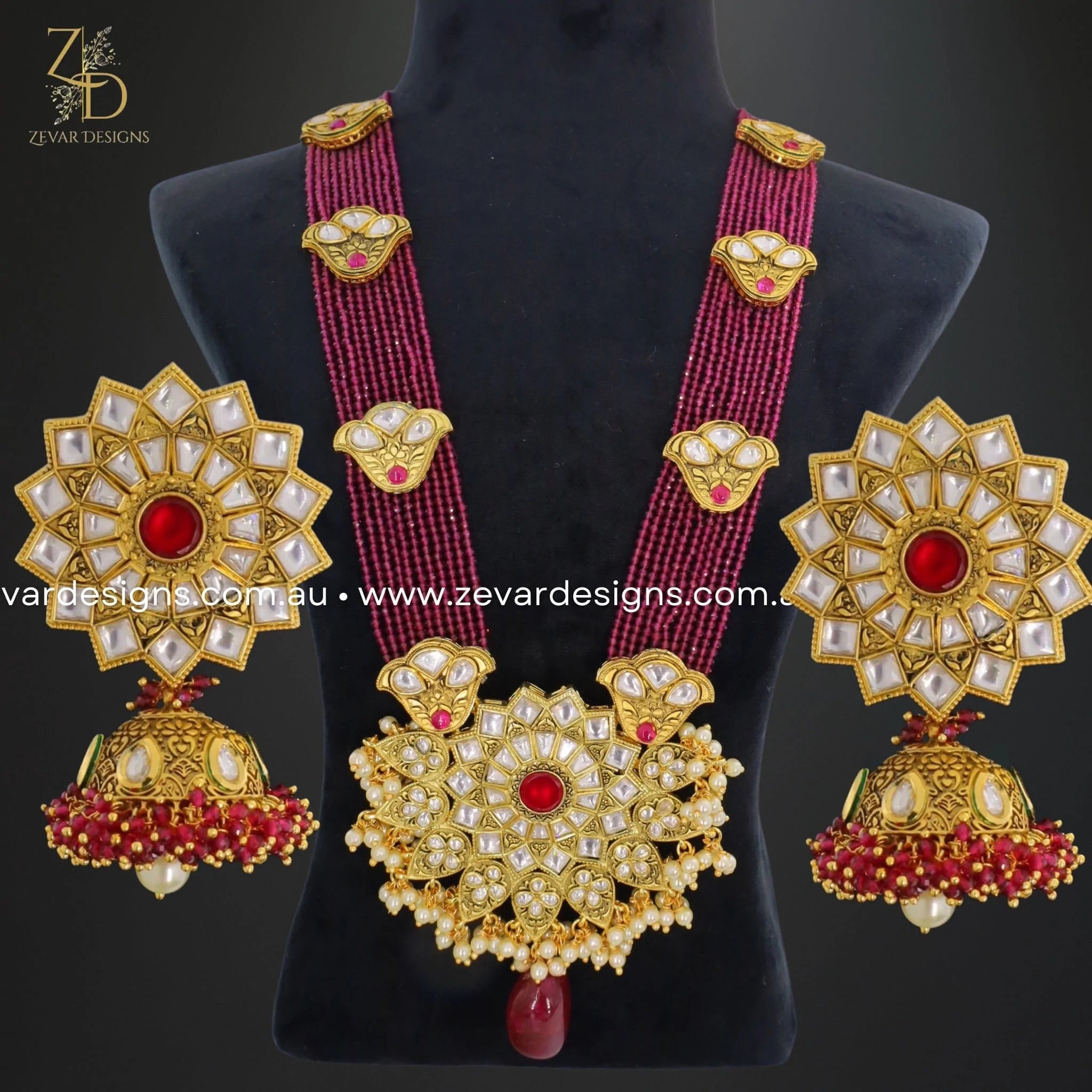 Antique Kundan Long Necklace Set with Ruby Red Stones | Traditional Indian Jewelry for Weddings & Festivals