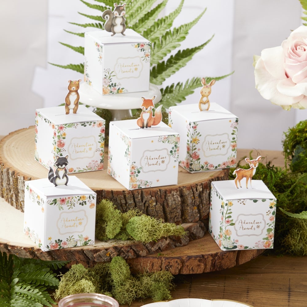 Woodland Baby Shower Favor Boxes - Pink (Set of 24) | Gender Reveal Party Decorations, Newborn Celebration Gifts, Baby Shower Thank You Favors for Guests