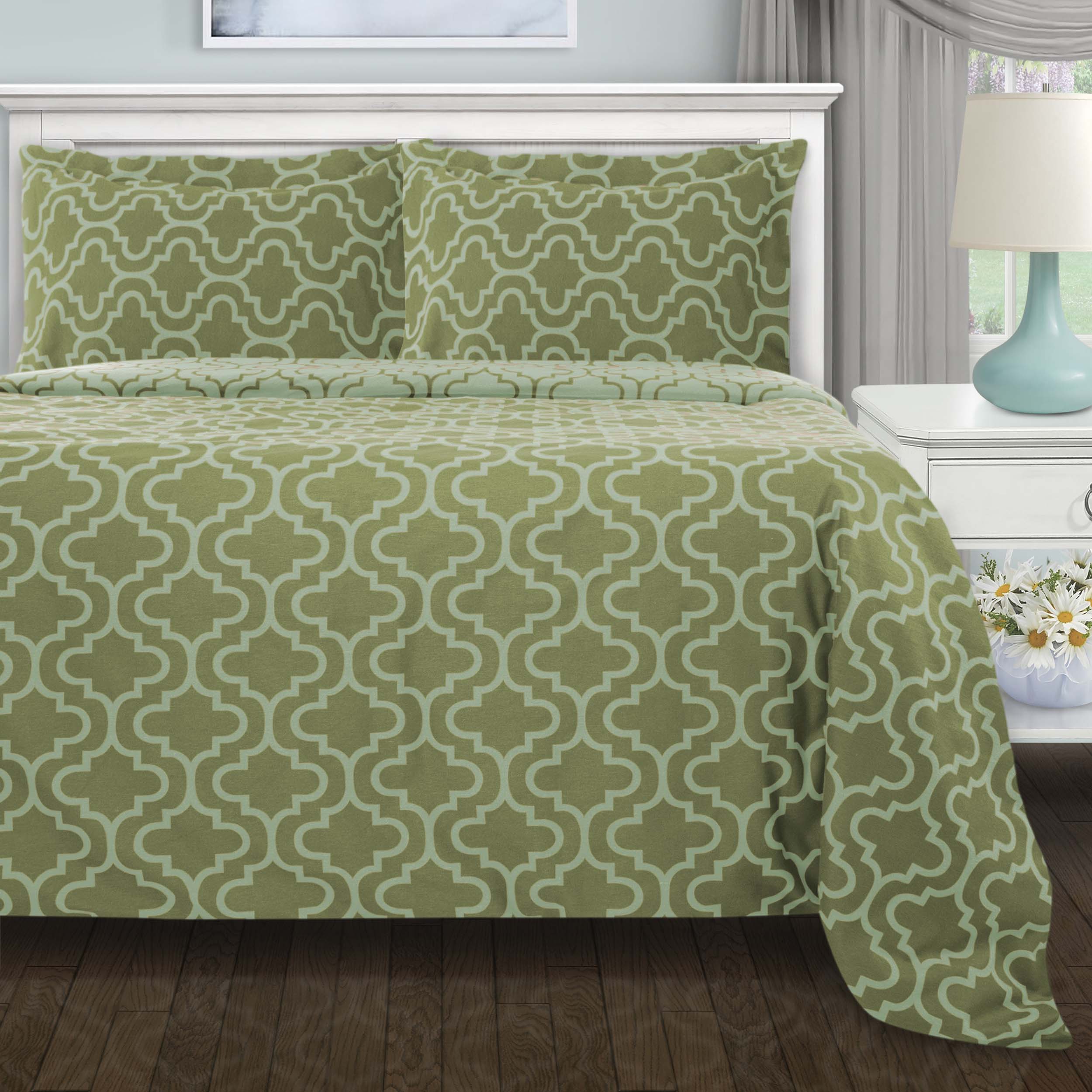 Premium Cotton Flannel Trellis Duvet Cover Set - Soft & Cozy Queen/King Size Bedding - Perfect for Winter Warmth & Farmhouse Bedroom Decor