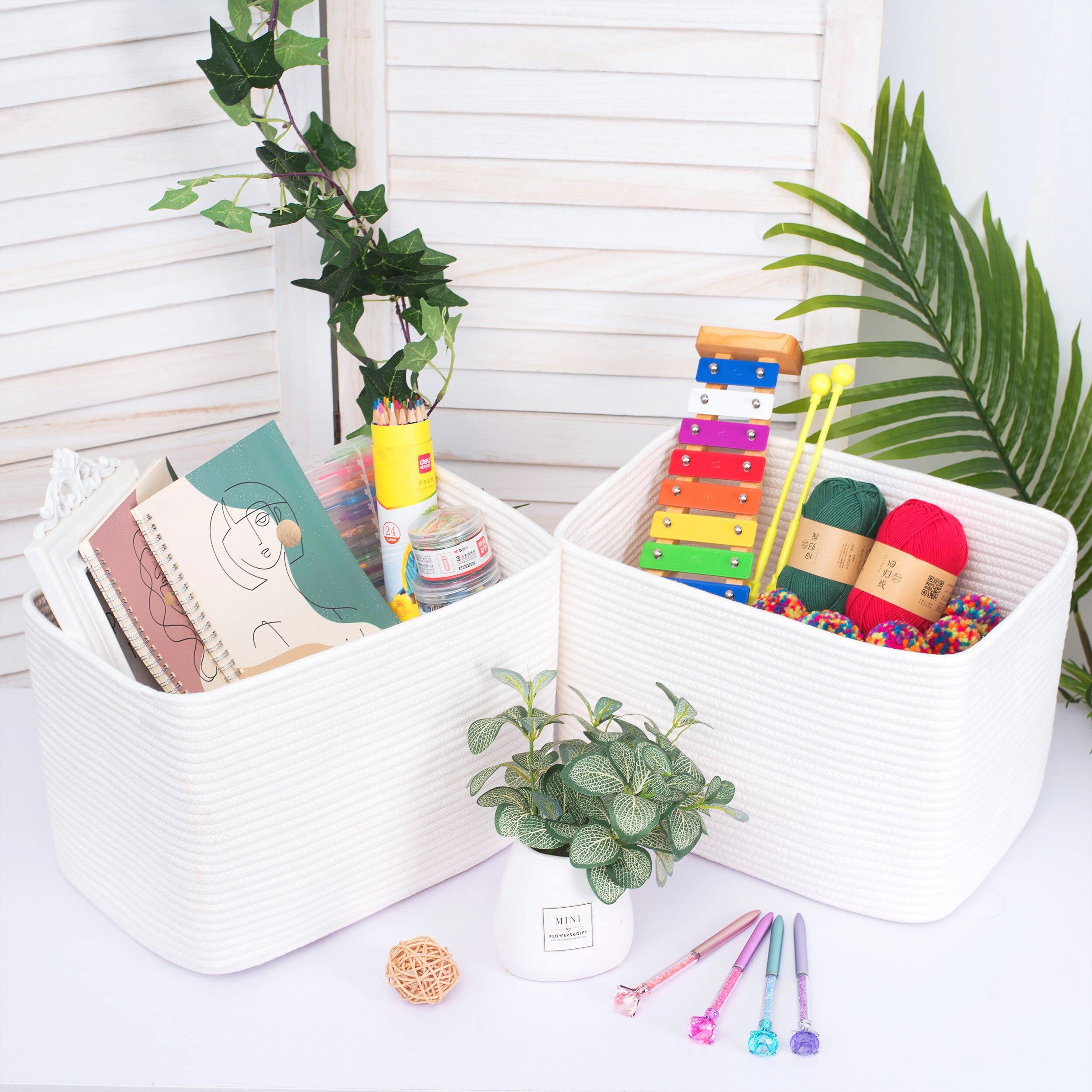 MINTWOOD Woven Storage Basket - Decorative Organizer for Shelves, Books, Closet, Pantry & Shoes | Creamy White | Perfect for Home, Office & Nursery Organization