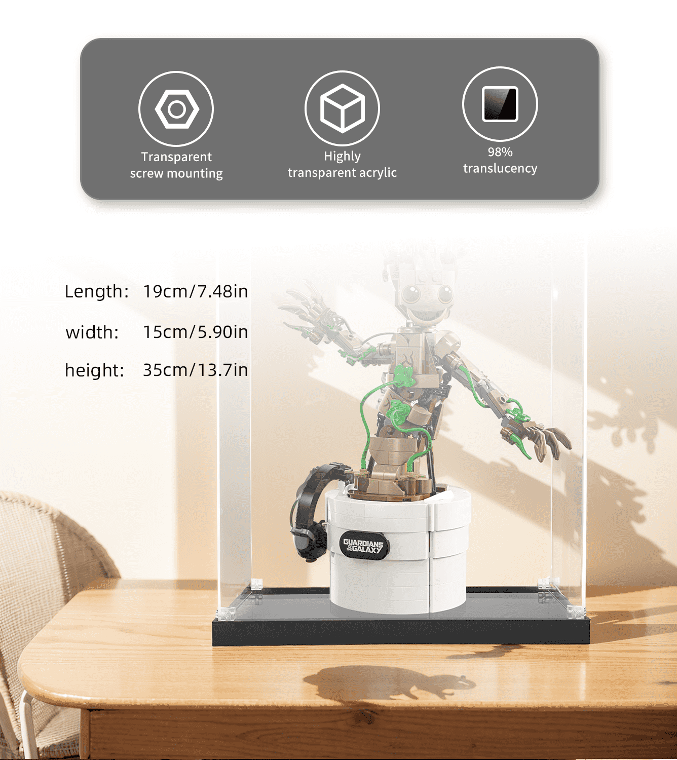 LEGO Super Heroes Dancing Groot 76297 Display Case - Premium Acrylic Showcase for Collectible LEGO Sets | Perfect for Home Decor, Office Display & Gift Giving