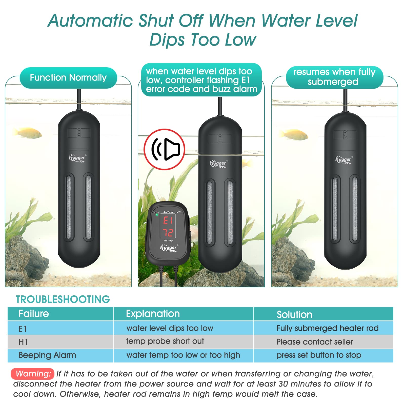Hygger 800W Submersible Aquarium Heater with Digital Thermostat - Auto Shut Off Fish Tank Heater for 106-211 Gallon Freshwater & Saltwater Reef Tanks - Perfect for Tropical Fish, Marine Life & Coral Growth