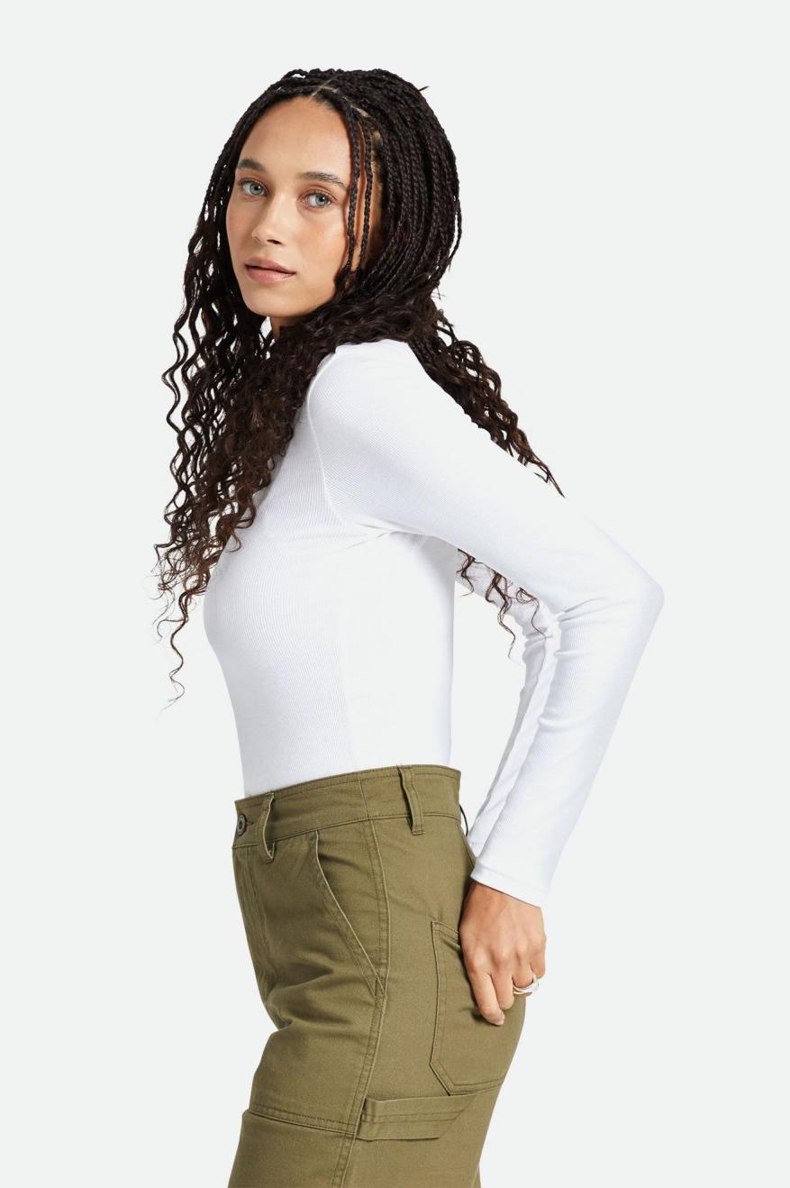 Betty Long Sleeve T-Shirt for Women - Soft Cotton Comfort Fit White Top - Perfect for Casual Wear, Layering & Everyday Outfits
