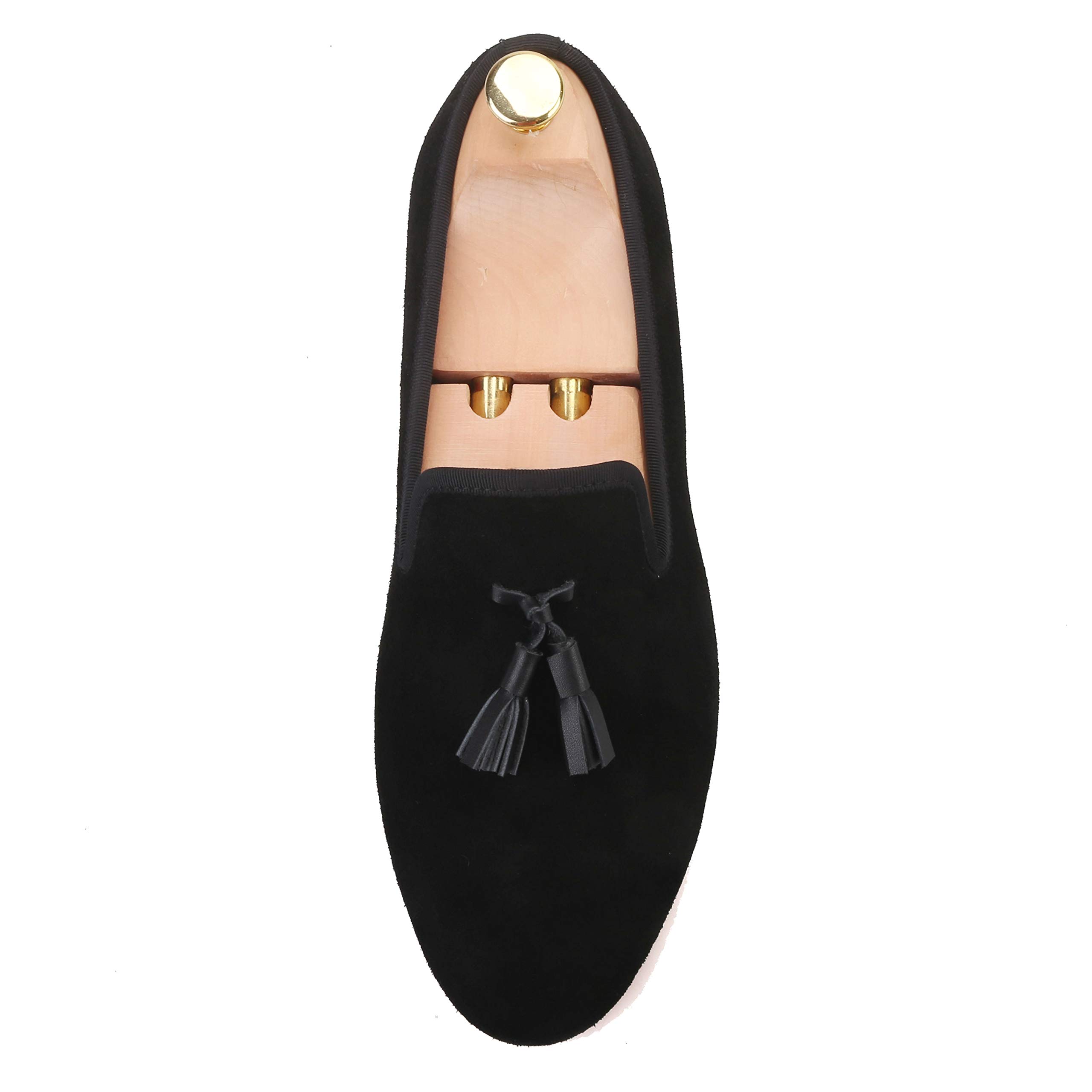 FERUCCI Men's Black Suede Loafers with Leather Tassel - Comfortable Slip-On Slippers for Indoor/Outdoor Wear, Casual & Home Use