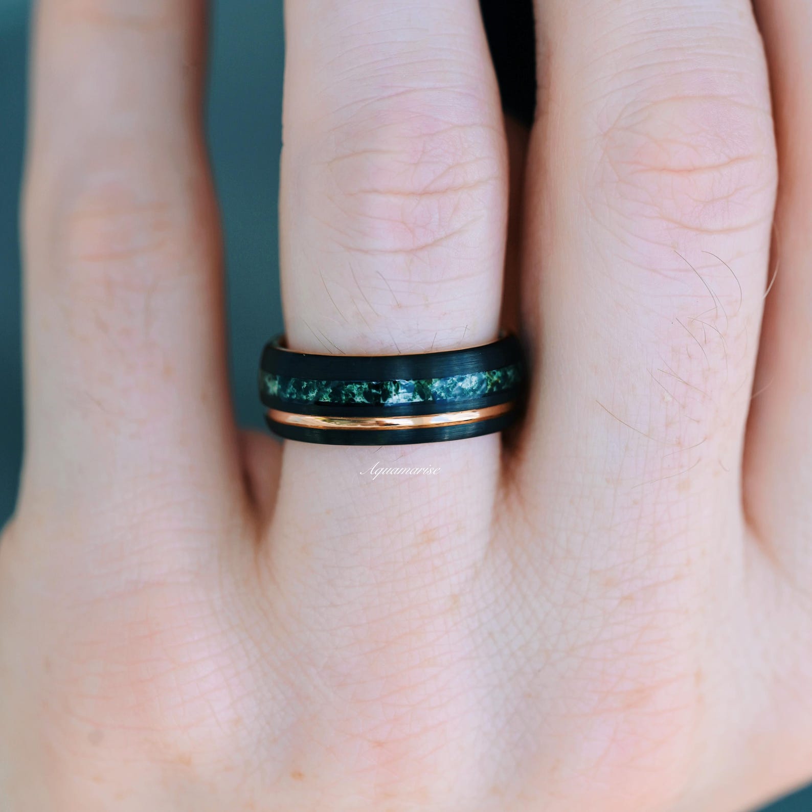Hexagon Green Moss Agate Couples Ring Set - Handmade Sterling Silver Matching Wedding Bands for Him & Her - Perfect for Anniversaries, Engagements and Romantic Gifts