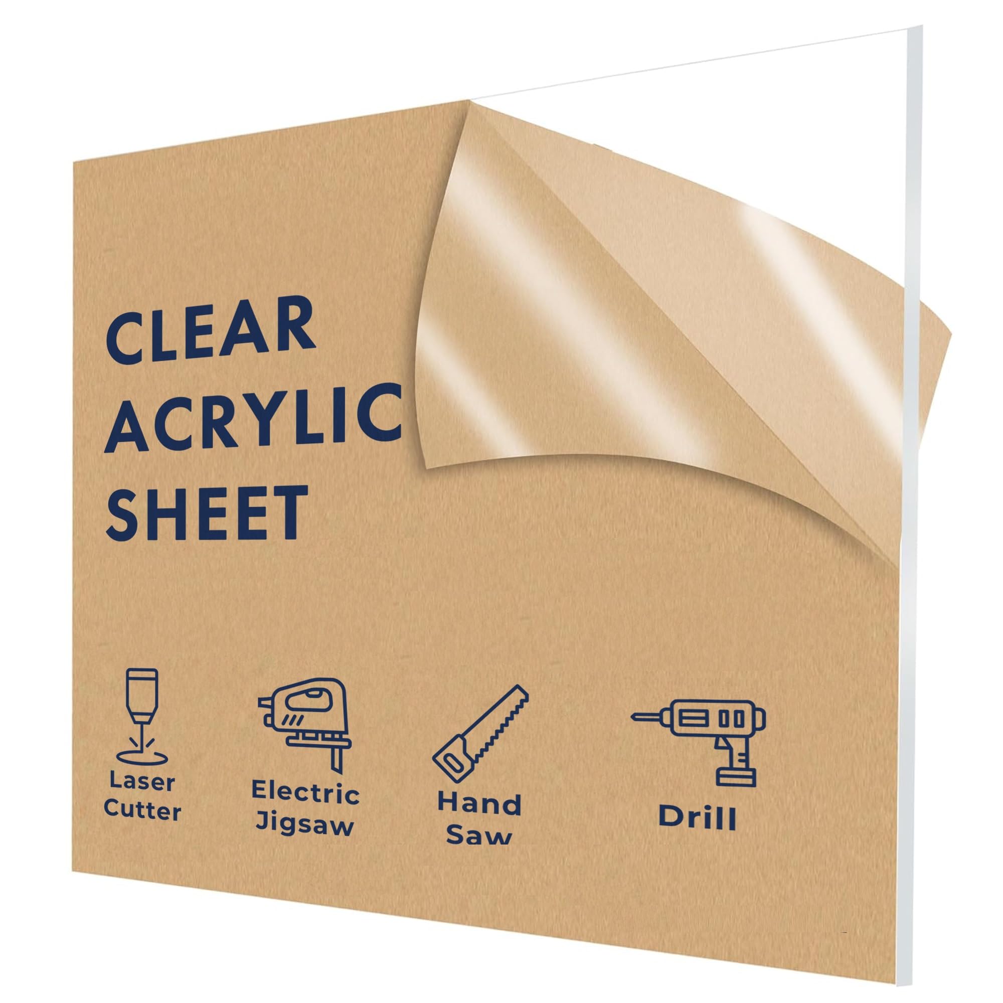 Falken Design Clear Acrylic Sheets 24x48 Inches - 1/4 Inch Thick Plexiglass Panels for DIY Crafts, Picture Frames, Signage & Home Decor - Shatterproof, Durable Plastic Sheets for Office Partitions, Retail Displays & Protective Barriers