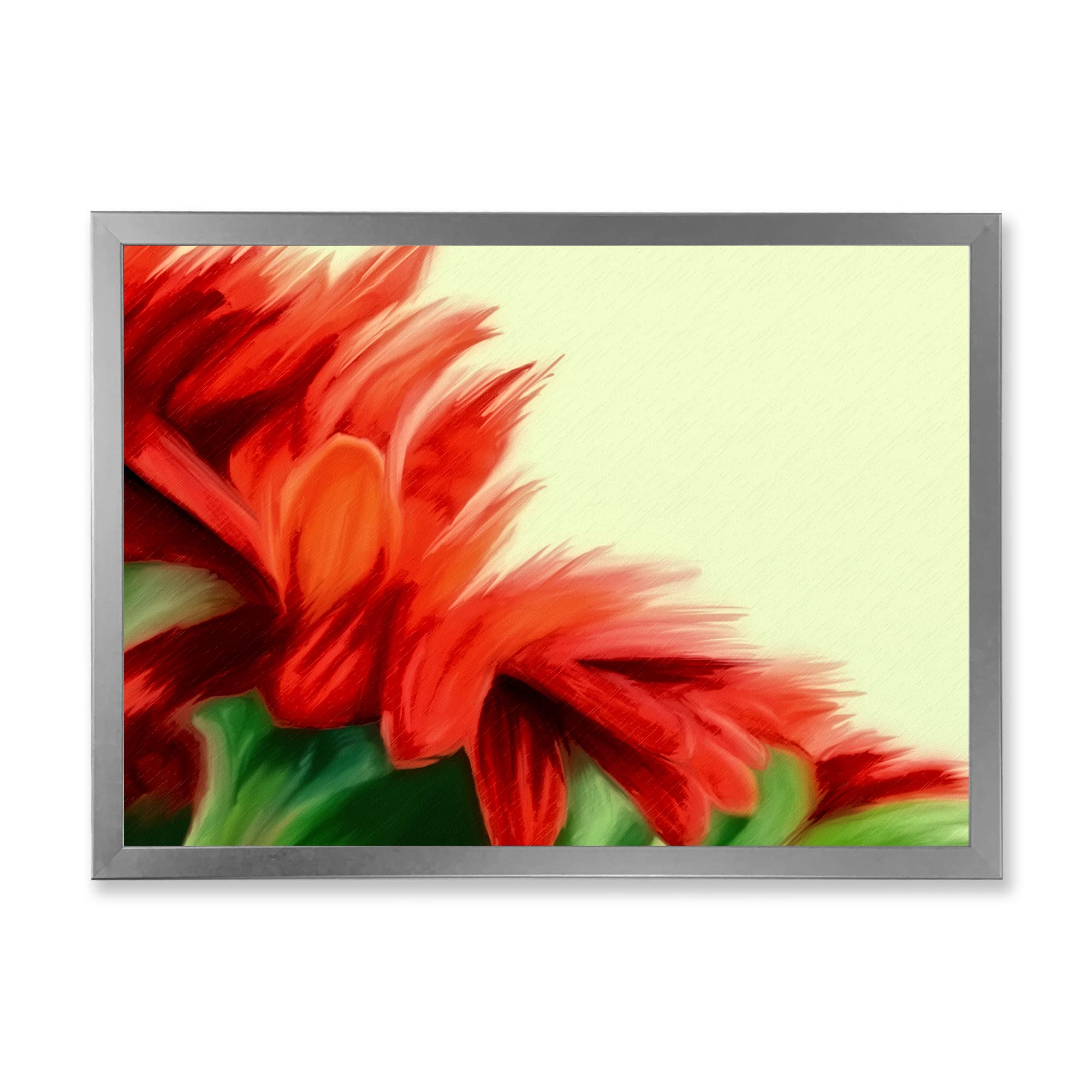 DesignQ Red Floral on Green Traditional Framed Wall Art - Vintage Botanical Painting for Living Room, Bedroom & Office Decor