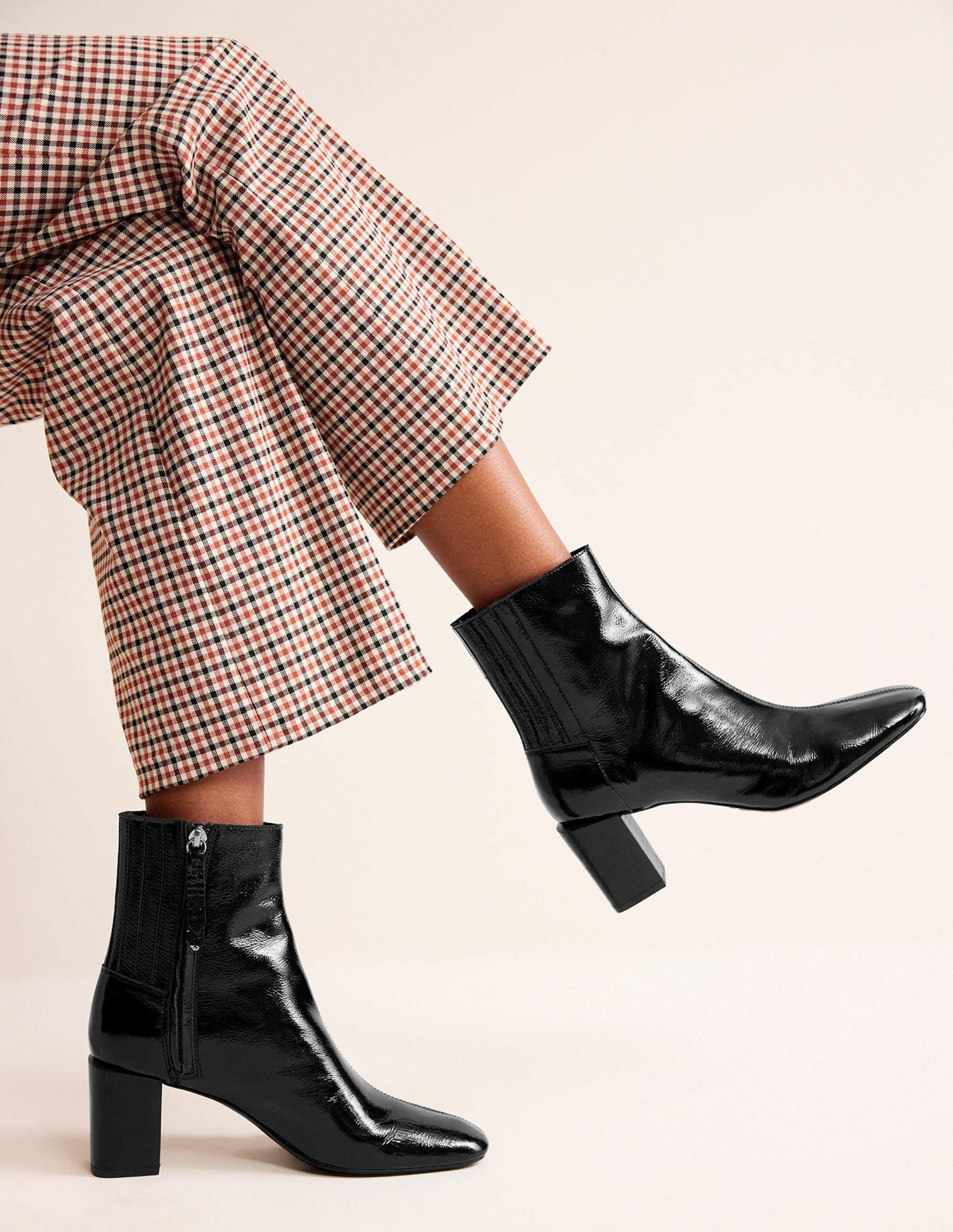 Black Patent Leather Block Heel Ankle Boots for Women - Comfortable & Stylish Shoes for Office, Party & Night Out
