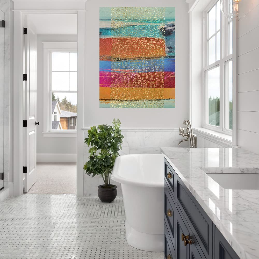 Golden Rain Canvas Wall Art by Nikki Chu - Handmade Fine Art Painting for Living Room, Bedroom, Office Decor - 32x43 Inch Ready to Hang - Perfect for Home, Kitchen, Bathroom, Bar & Dining Room Wall Decor