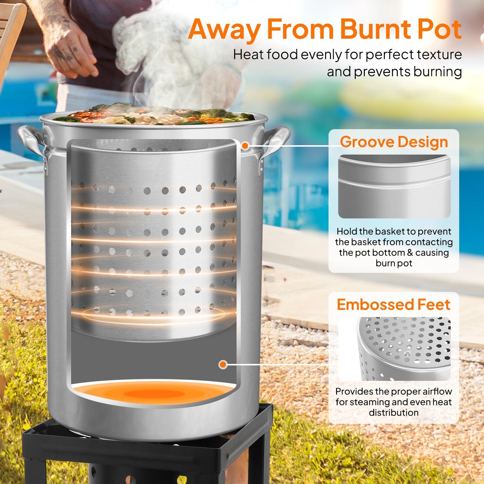 ROVSUN 44-Quart Stainless Steel Turkey Fryer Pot with Basket, Lid & Hook - Large Outdoor Cooking Pot for Turkey, Seafood Boil, Crawfish, Crab, Lobster & Shrimp - Perfect for Backyard BBQs, Camping & Holiday Feasts