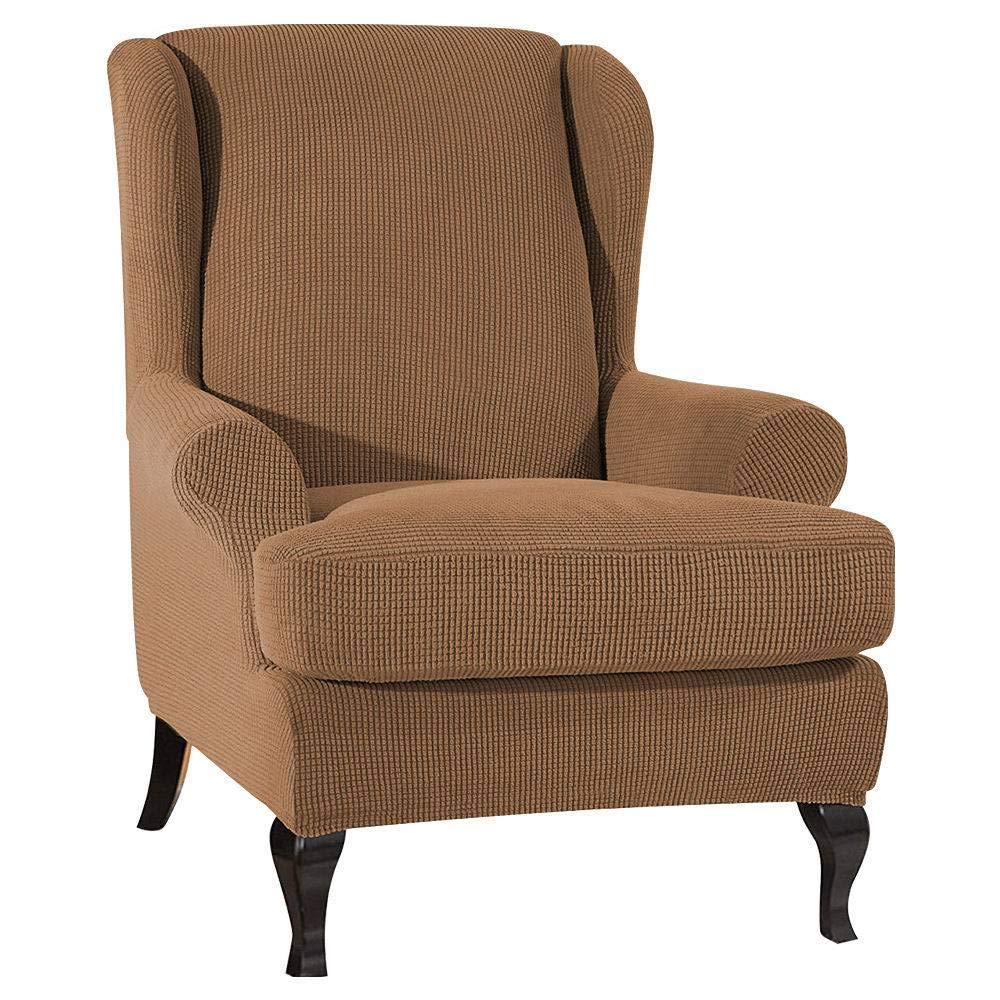 Thicken Stretch Wingback Chair Covers - Solid Color Elastic Spandex Slipcover for Armchairs (Soft Camel) | Perfect for Living Room, Bedroom & Home Decor