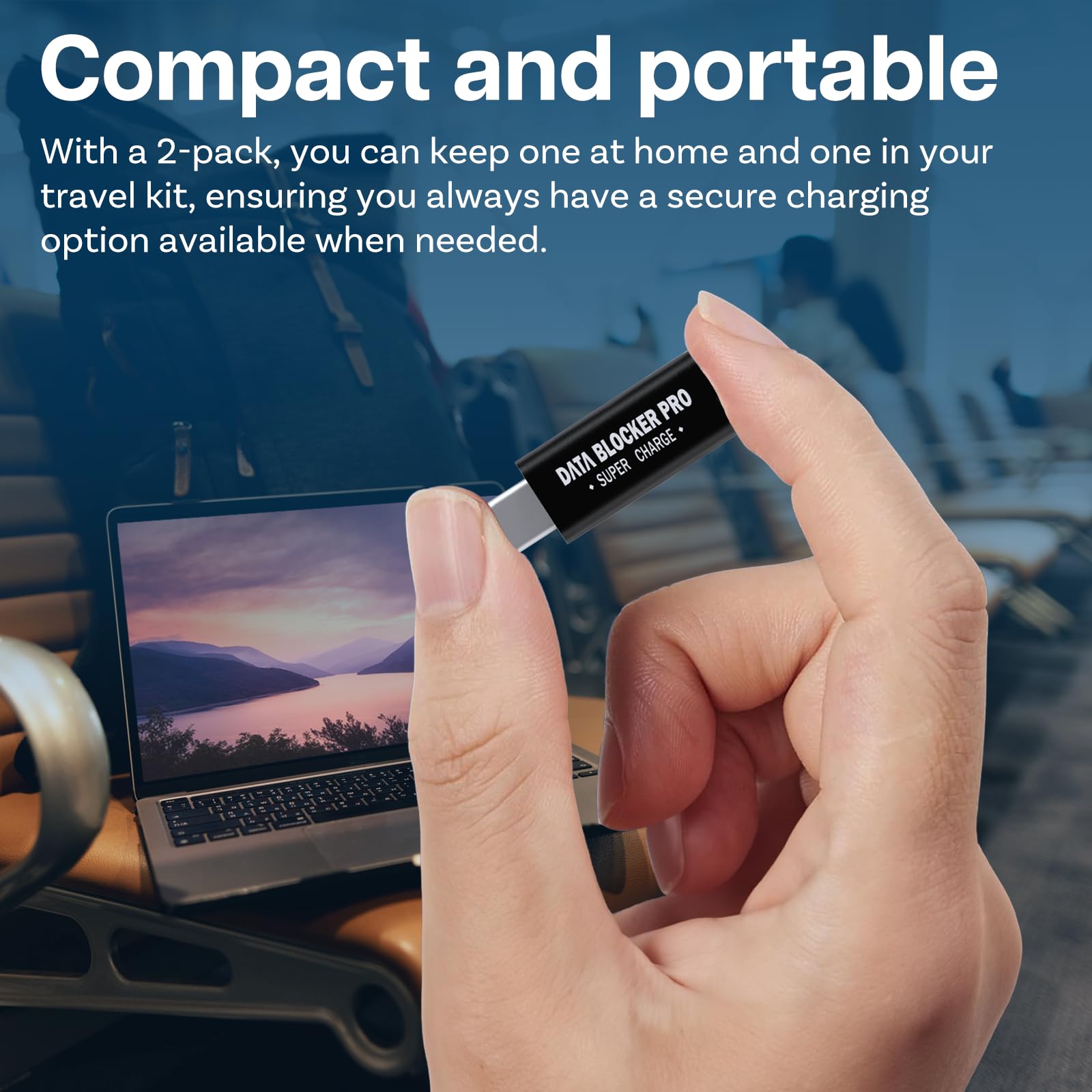 USB Data Blocker 2-Pack - USB-C & USB-A Charge-Only Adapter for Safe Charging - Prevent Juice Jacking for Travel & Public Use