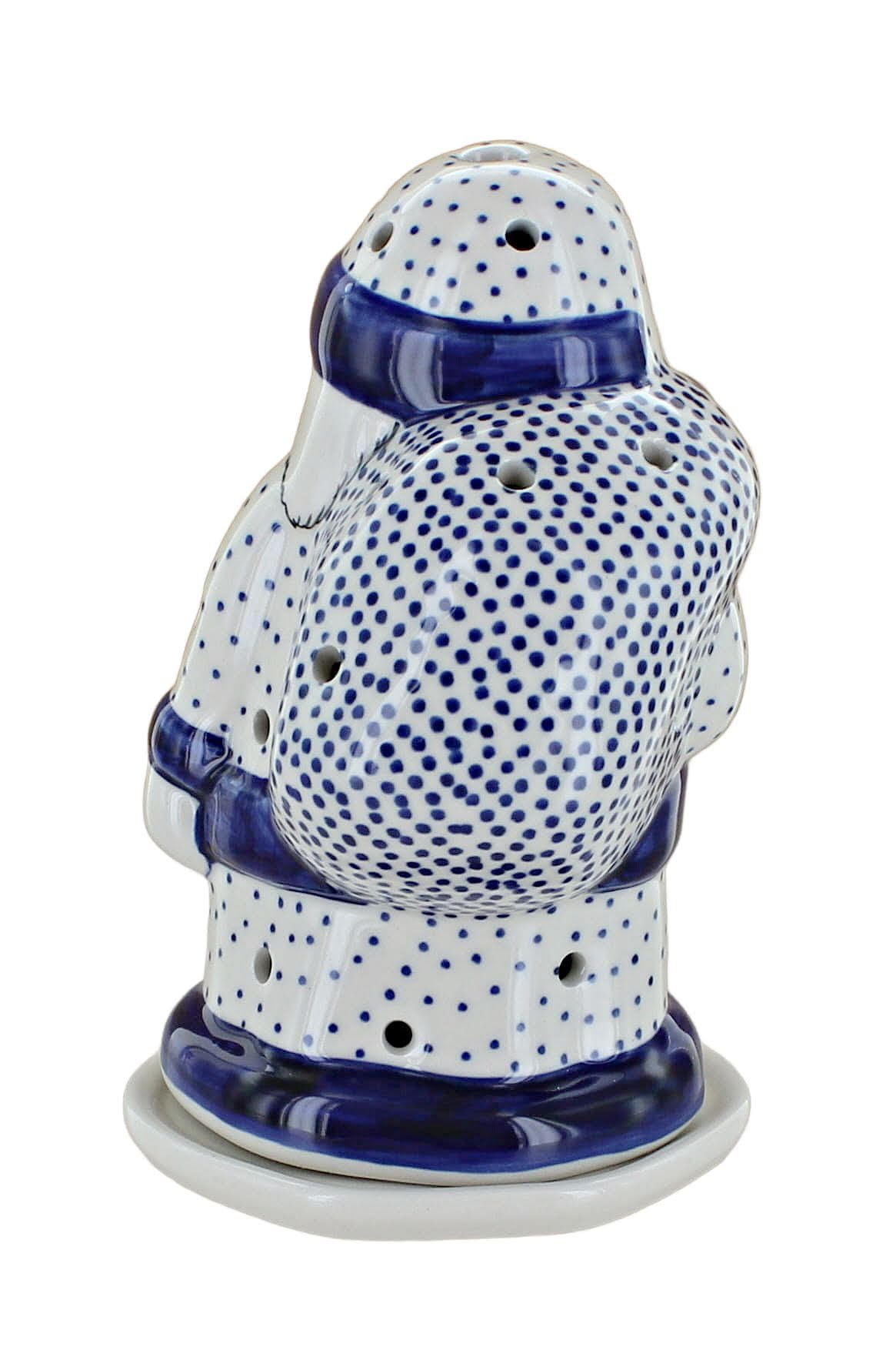 Blue Rose Polish Pottery Small Dots Santa Luminary - Handmade Ceramic Christmas Candle Holder for Holiday Decor, Gift & Table Centerpiece - Perfect for Fireplace Mantel, Windowsill & Festive Home Decor