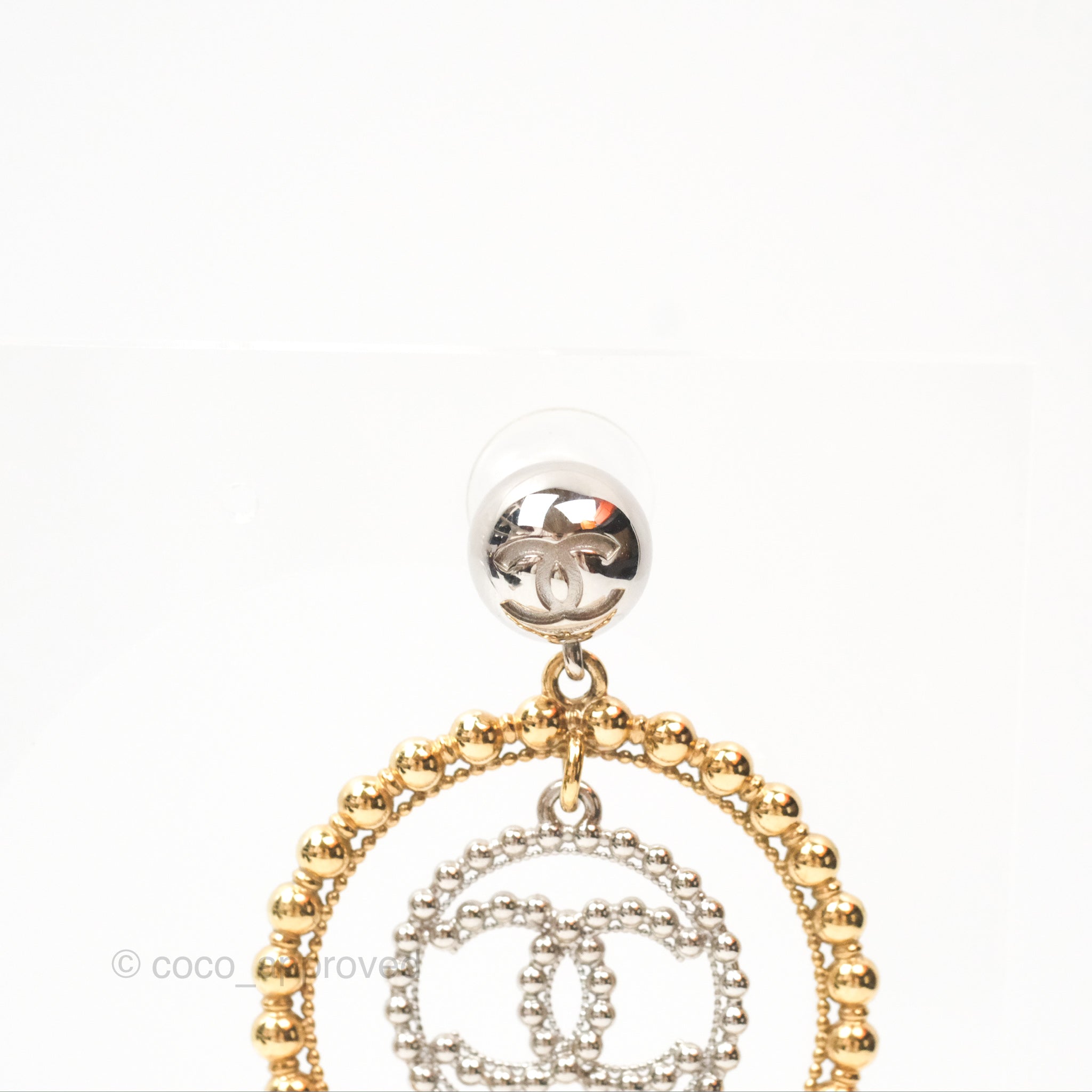 Chanel CC Hoop Drop Earrings in Silver & Gold Tone - 22C Collection | Luxury Fashion Jewelry for Women, Perfect for Parties, Weddings & Special Occasions