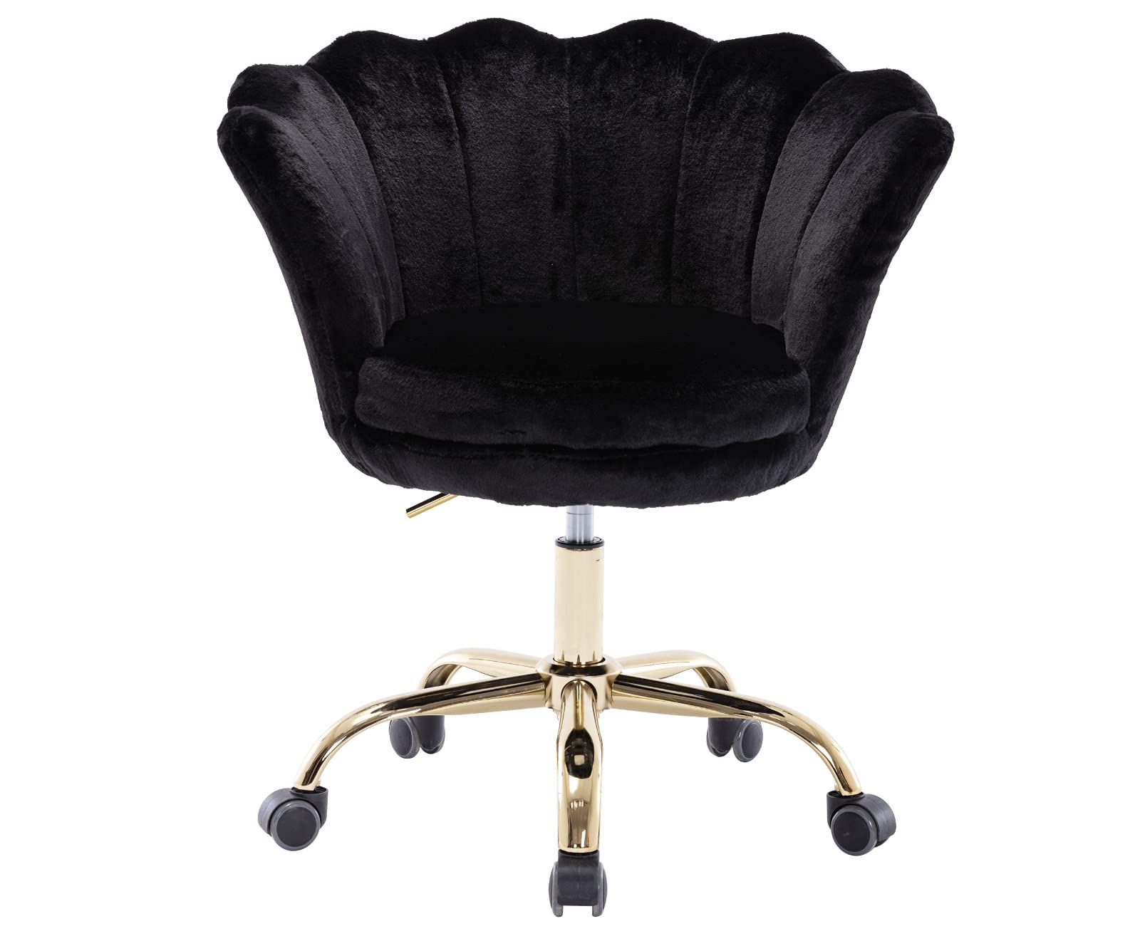 CIMOTA Black Fluffy Adjustable Office Chair with Wheels - Modern Faux Fur Vanity Desk Chair for Teens & Adults, Ergonomic Study Computer Task Chair for Bedroom, Home Office, Makeup Room - Soft & Comfortable Seating for Work, Gaming & Relaxing