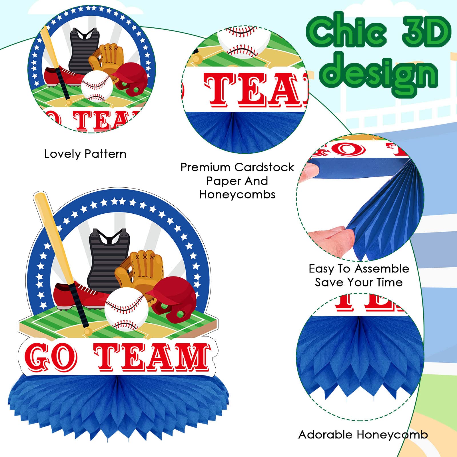 12 Pcs Baseball Party Decorations - Sports Theme Honeycomb Centerpieces for Kids Birthday, Baby Shower & Baseball Themed Events - Perfect for Table Decor, Party Supplies & Baseball Fan Gifts