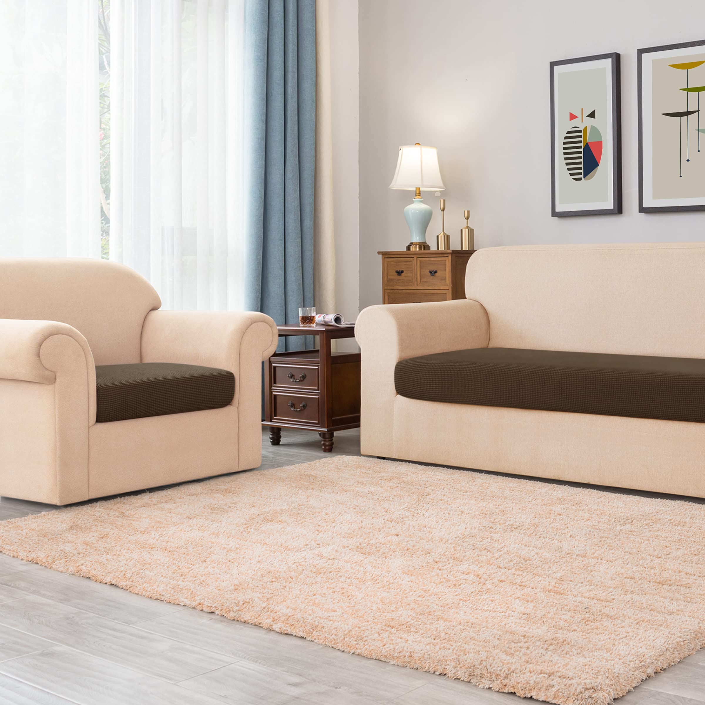 Ouka Stretch Reversible Sofa Cushion Cover - Soft Washable Couch Seat Protector for Loveseat & Chair (Coffee Brown) | Home Decor, Living Room Furniture Protection